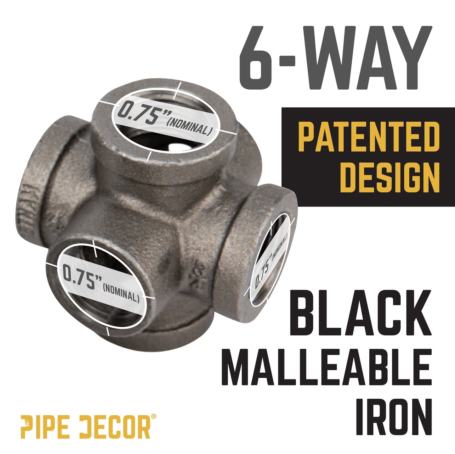 3/4 in. Black 6-Way Fitting