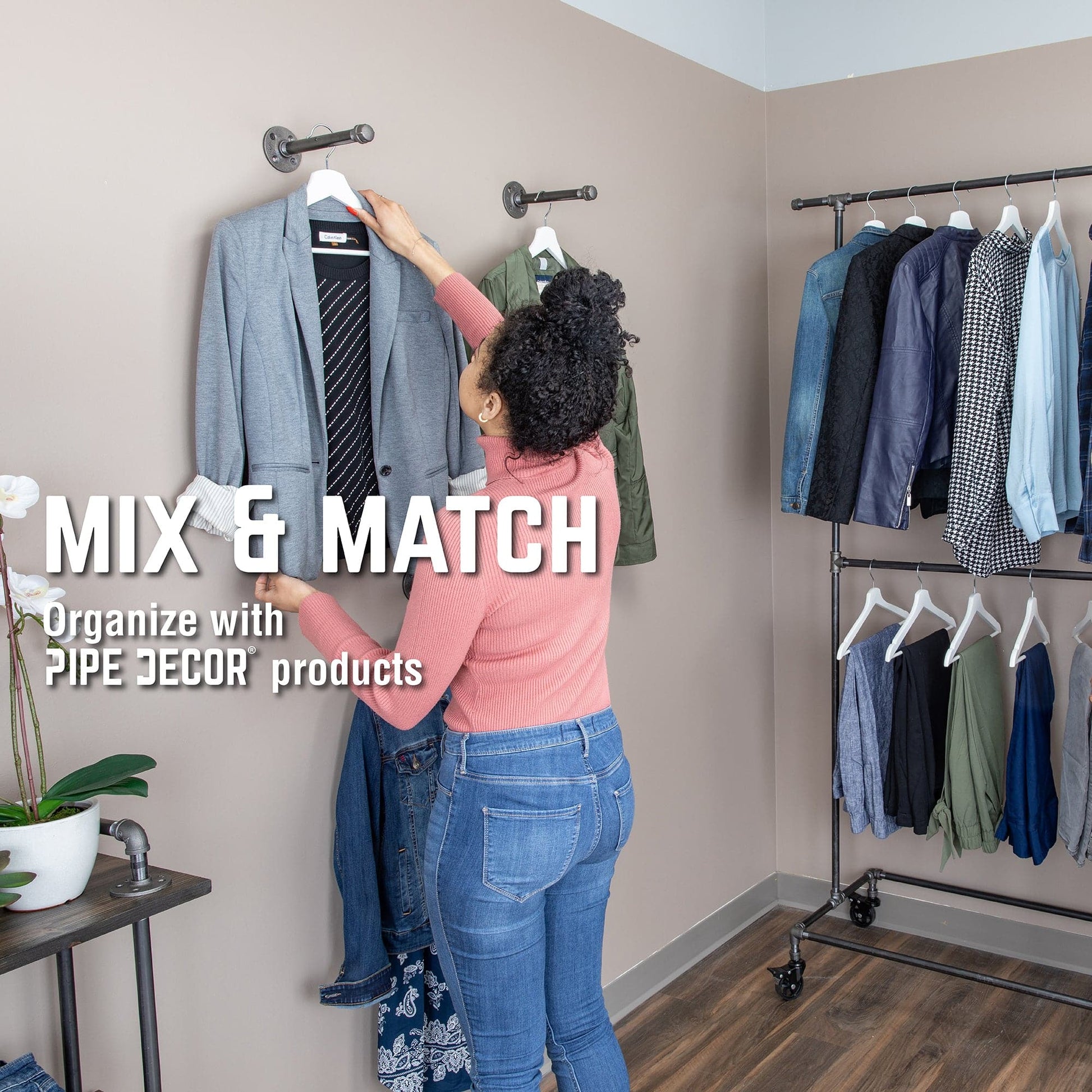 58 in. Rolling Single Rod Clothing Rack