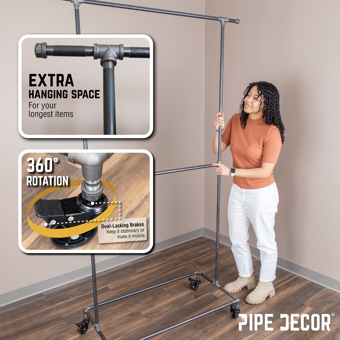 82 in. Rolling Double Rod Clothing Rack