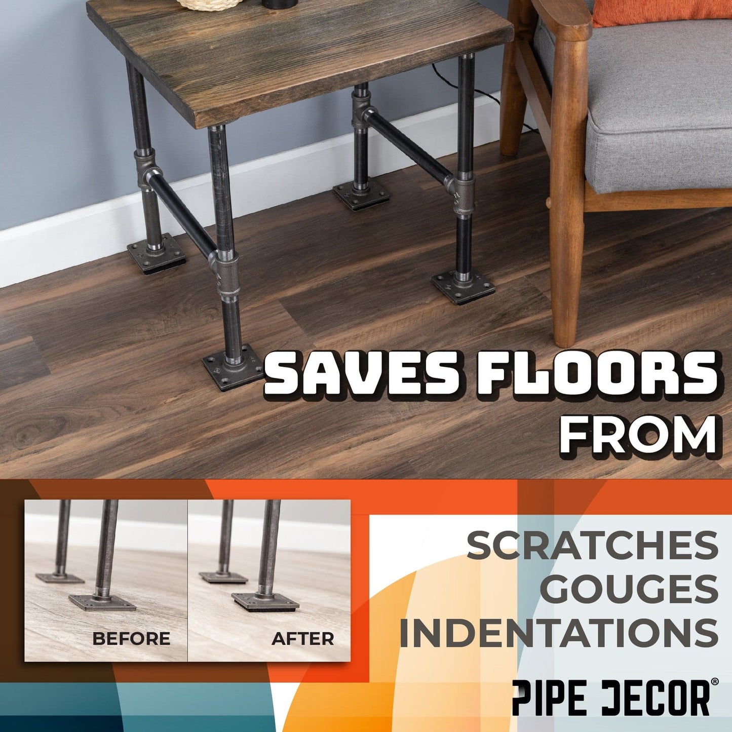 Heavy Duty Square Felt Pad for 1 in. Pipe Floor Flange, 3.5 in. x 3.5 in. (4-Pack)