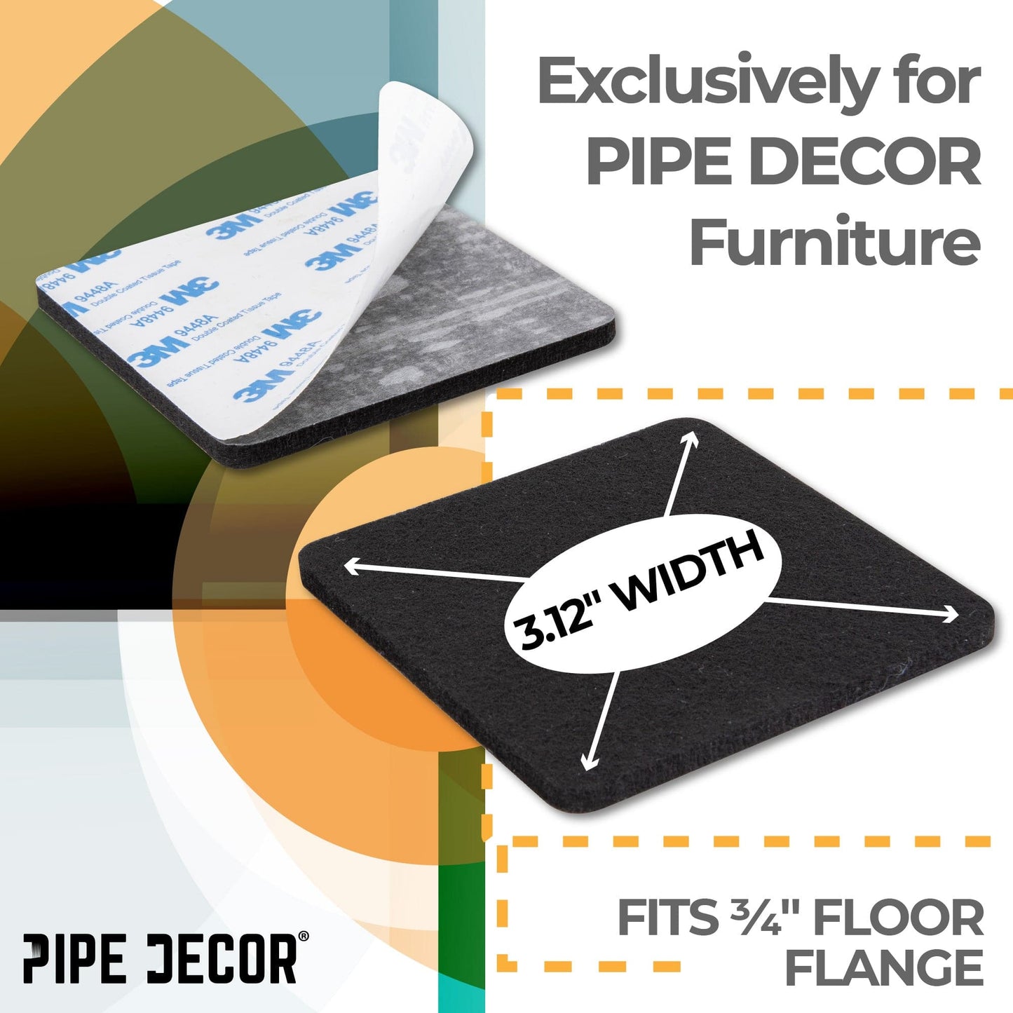 Heavy Duty Square Felt Pad for 3/4 in. Pipe Floor Flange, 3 in. x 3 in. (4-Pack)