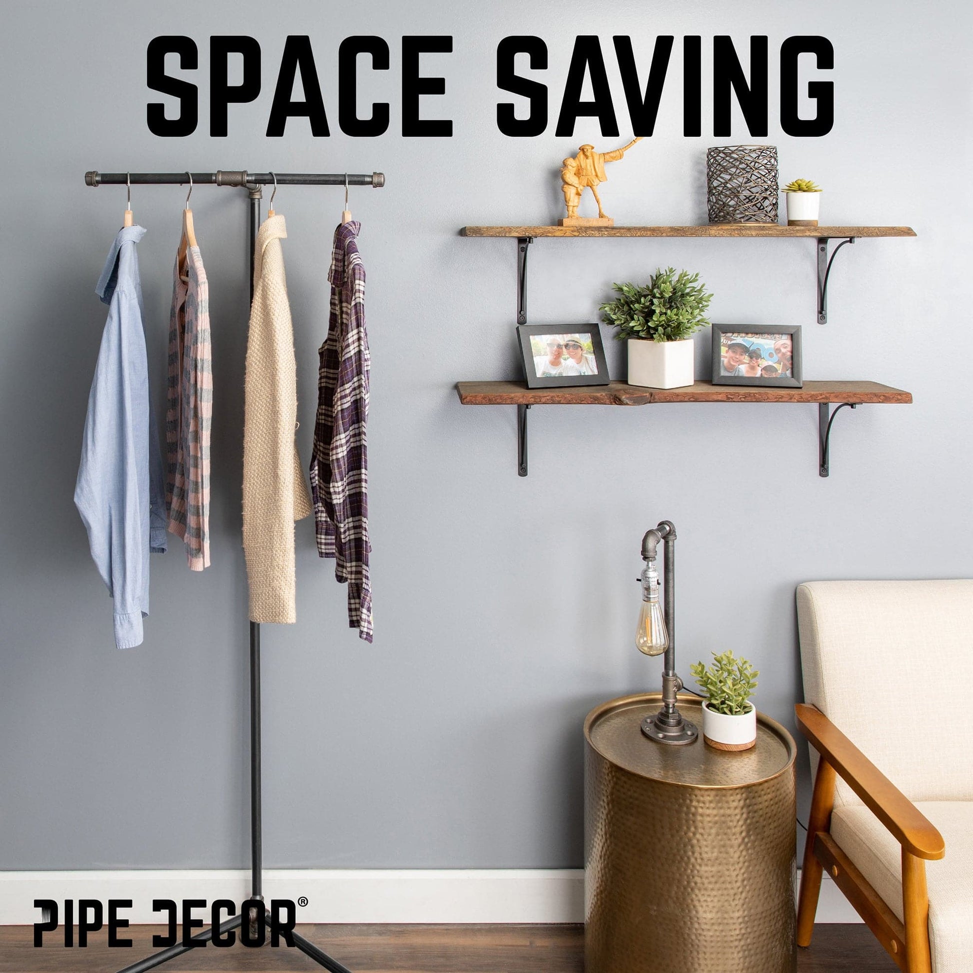 Freestanding Tee-Style Pipe Clothing Rack