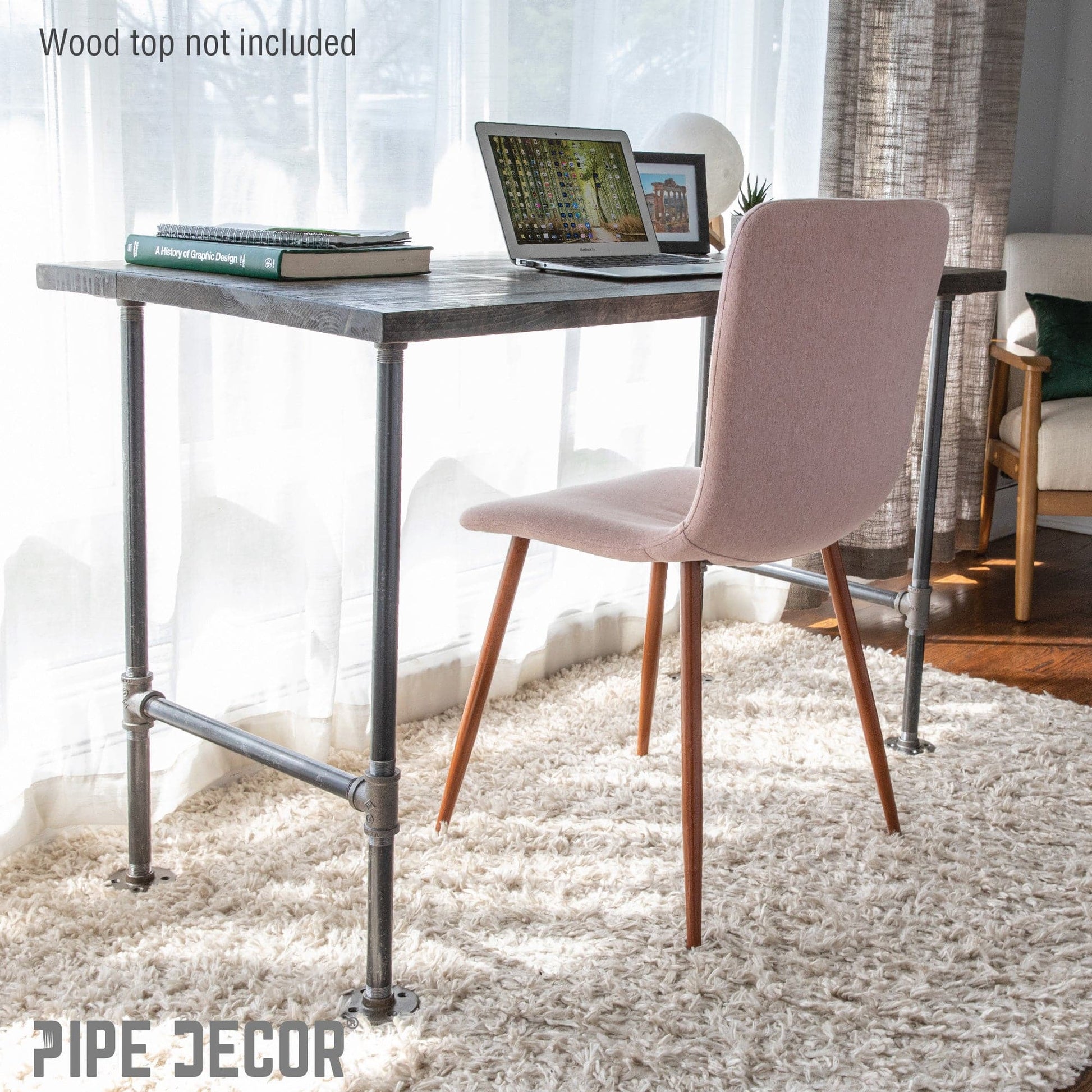 1 in. Heavy Duty H Round Flange Pipe Legs, for Restore Wood Dining Tabletops