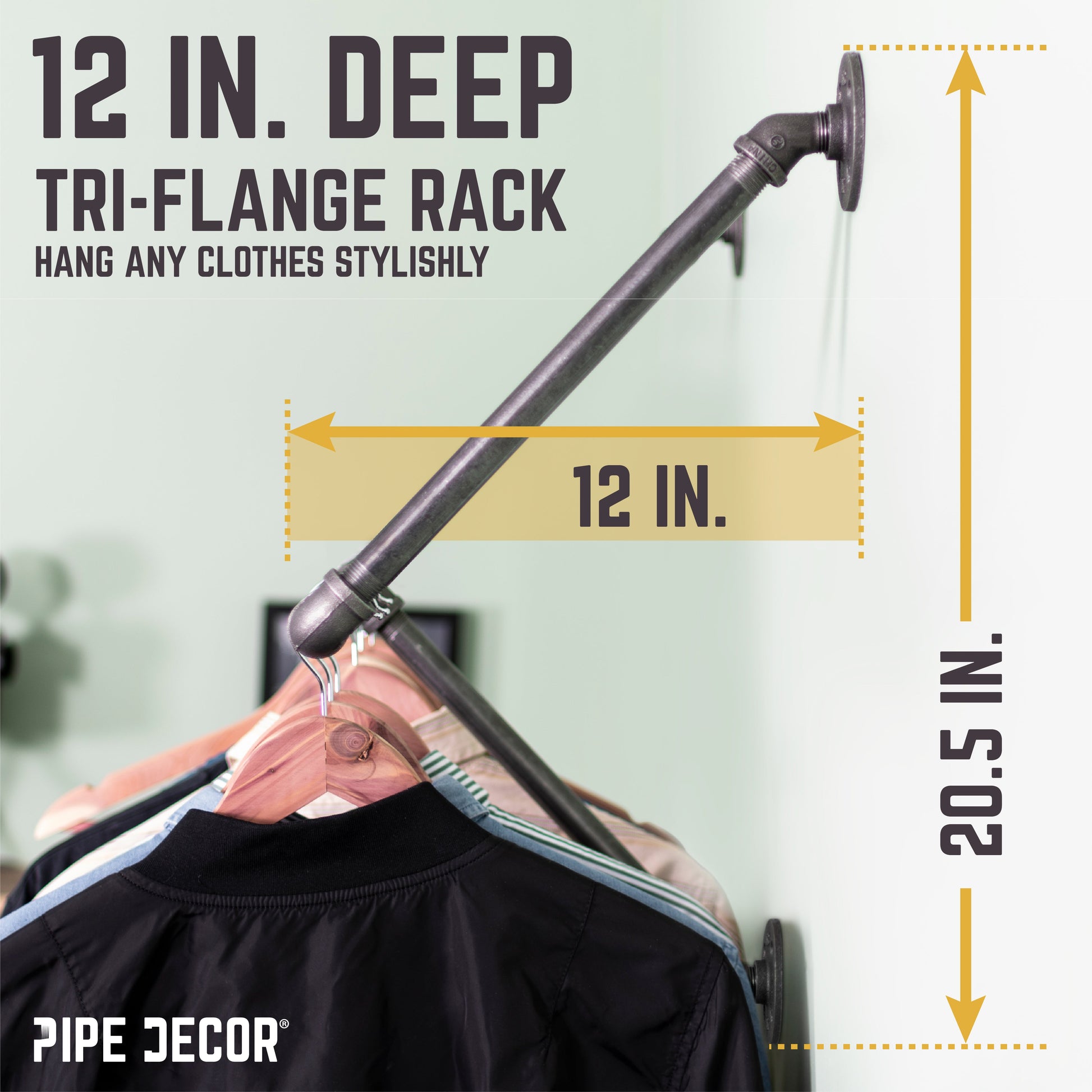28 in. Tri-flange Wall Mounted Clothing Rack By PIPE DECOR
