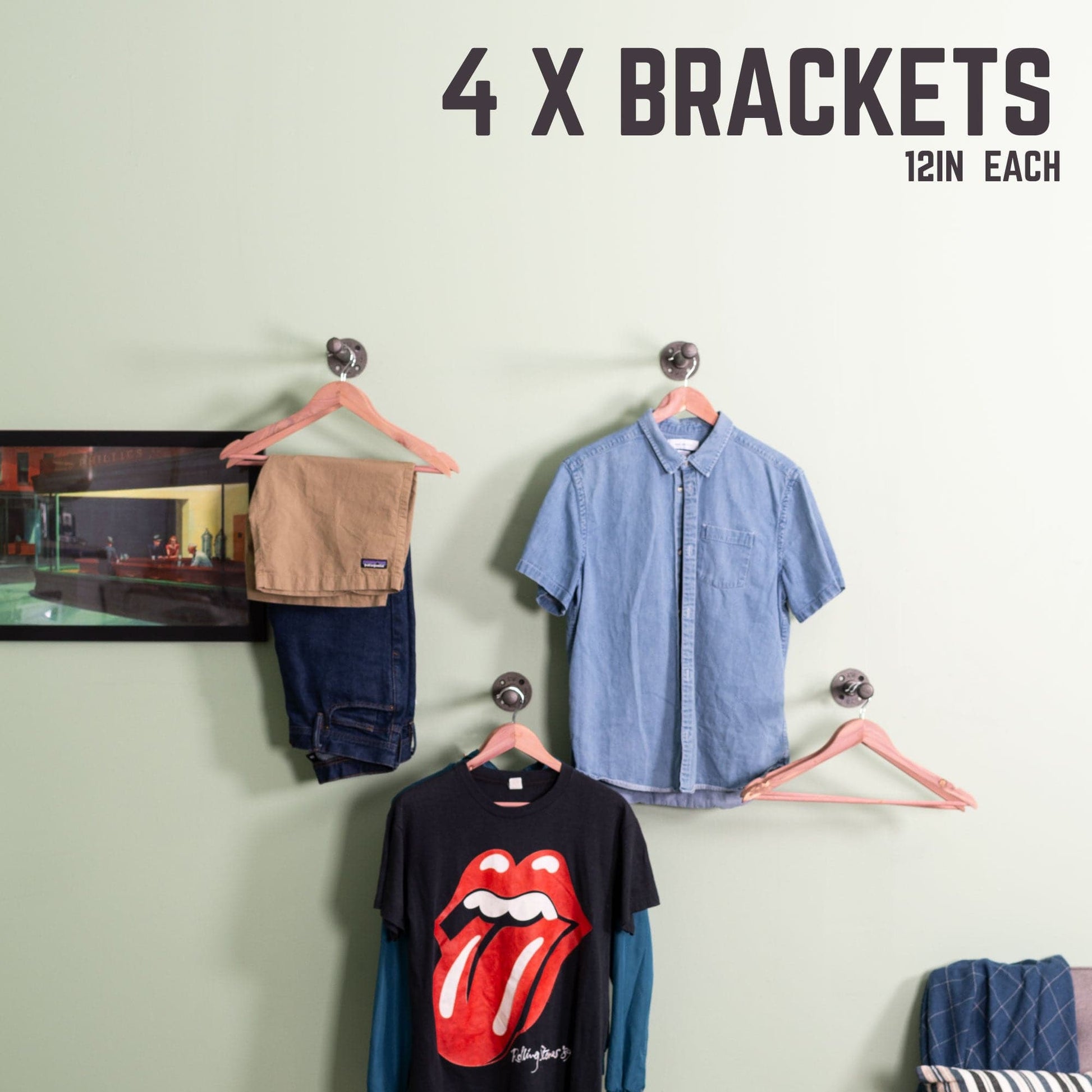 1/2 in. x 12 in. Clothing Hanging Bracket Kit, 4 Pack