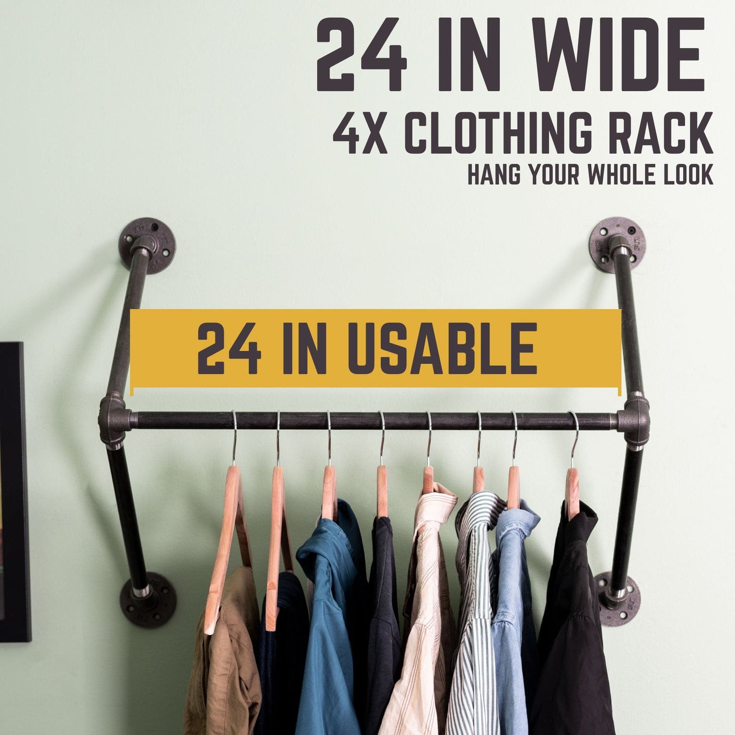 24 in. Quad-Flange Wall Mounted Clothing Rack By PIPE DECOR