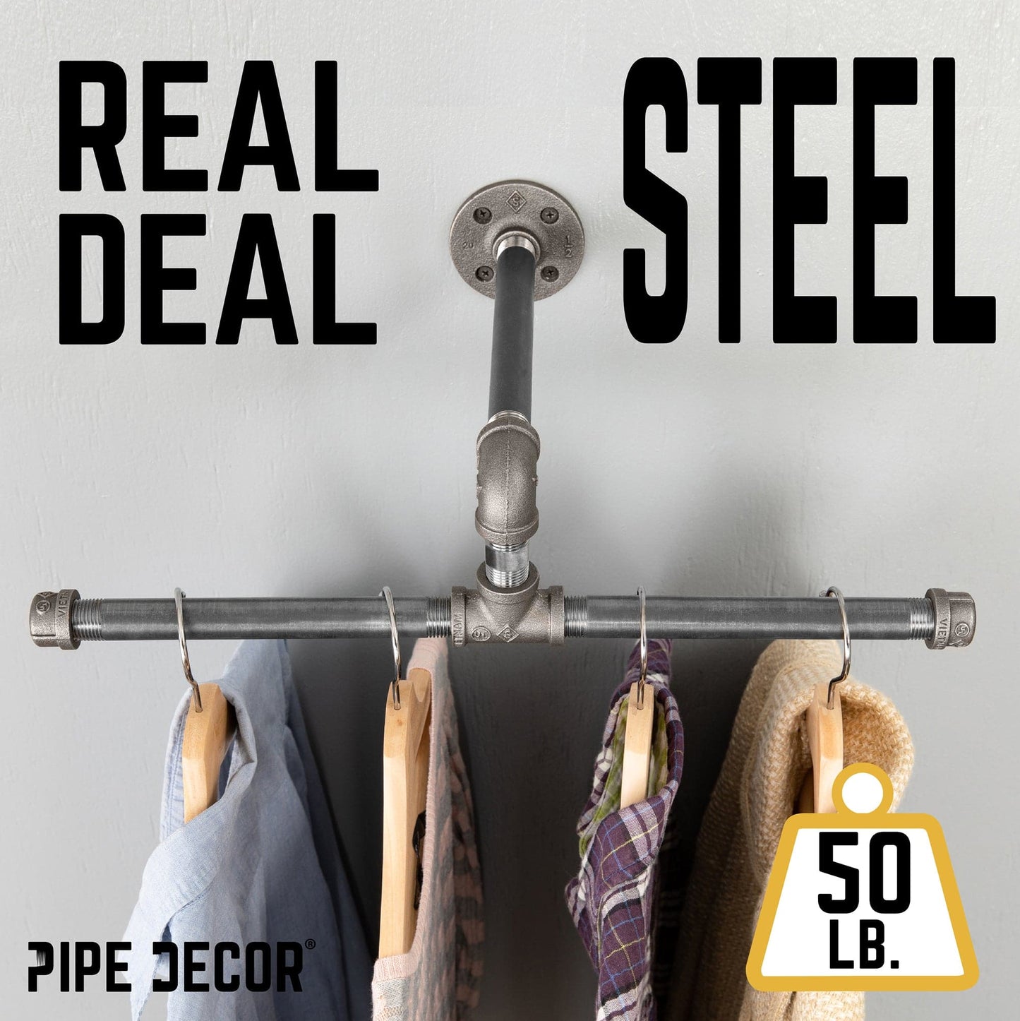 Wall-Mounted Tee-Style Pipe Clothing Rack