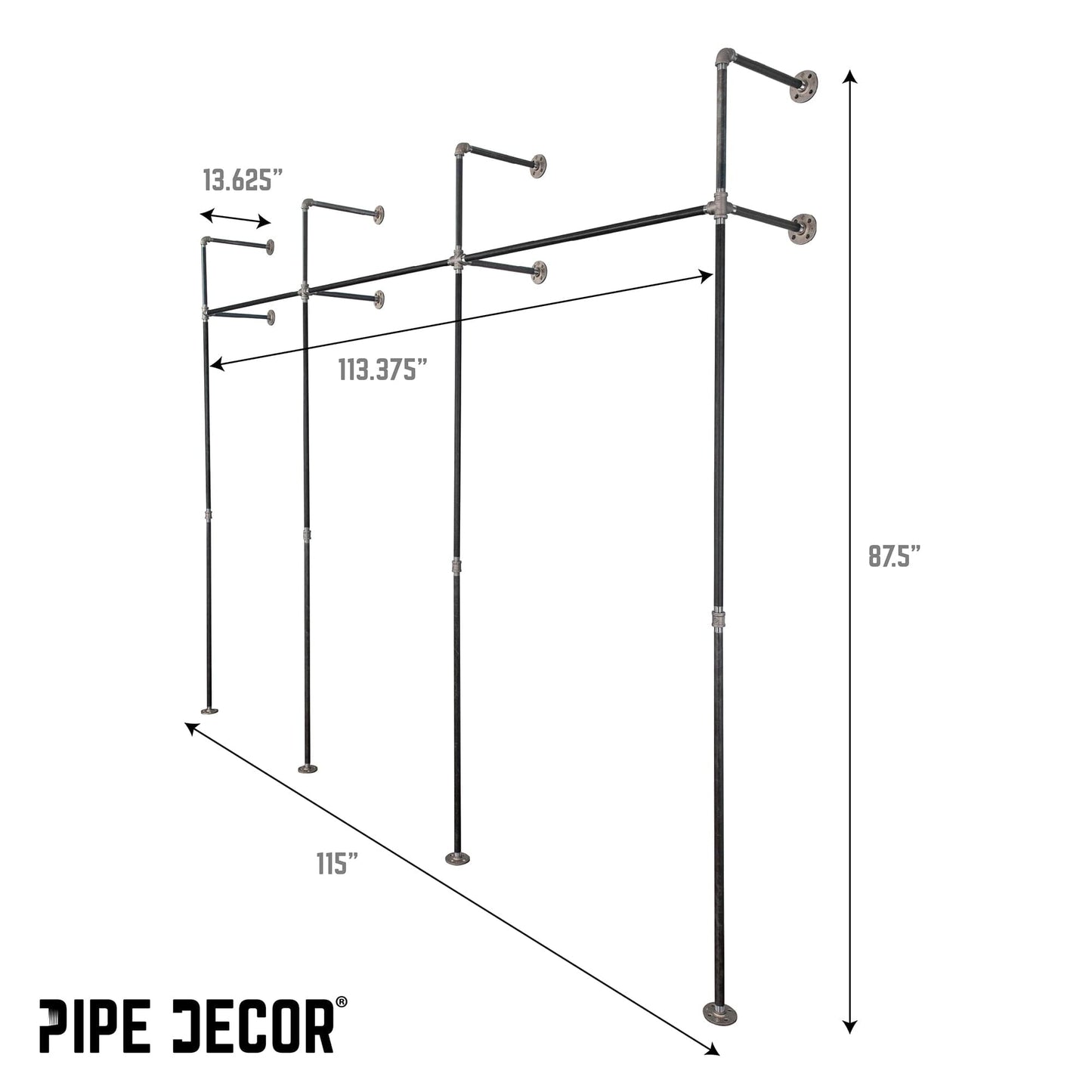 115 in. Wall Mounted Clothing Rack, Triple