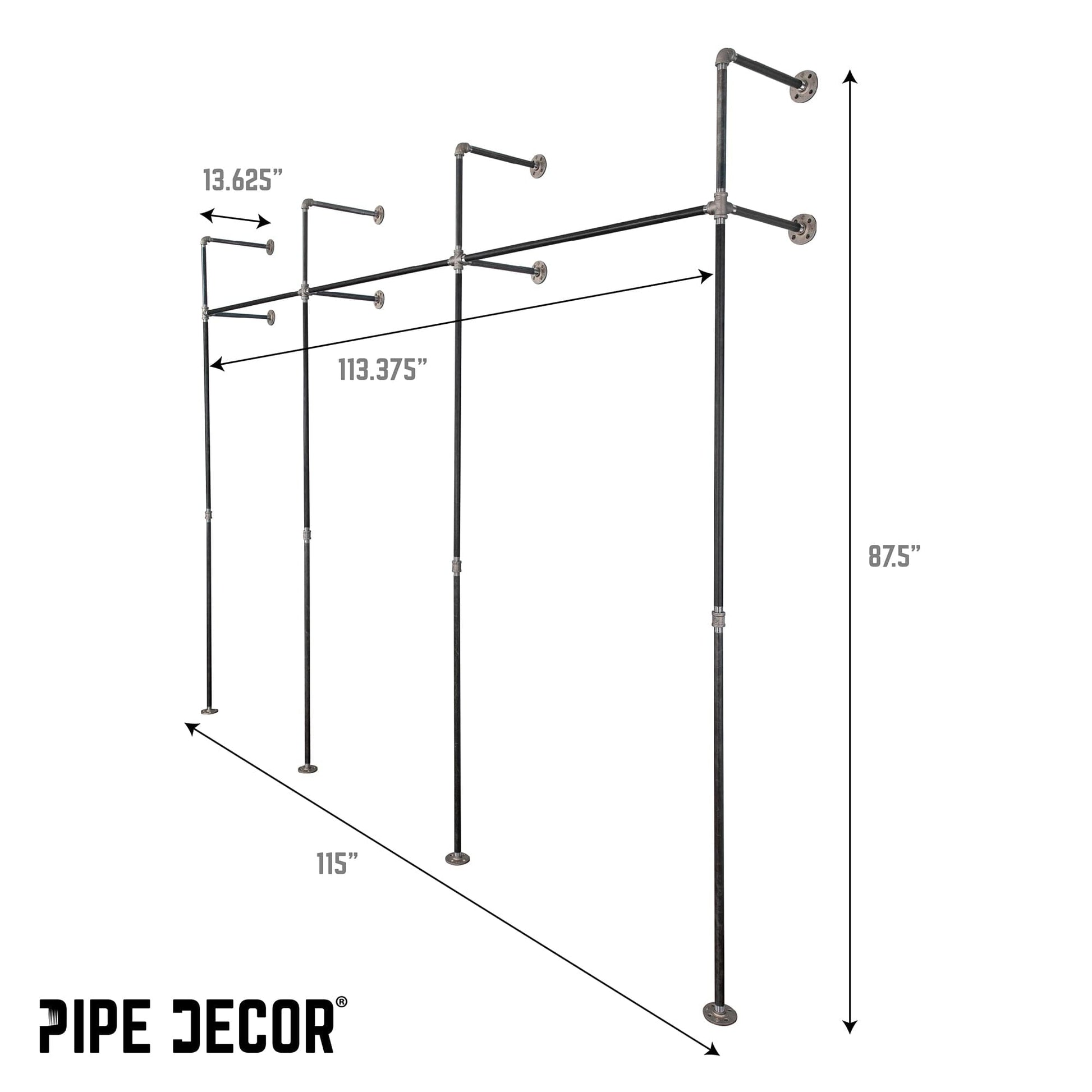 115 in. Wall Mounted Clothing Rack, Triple