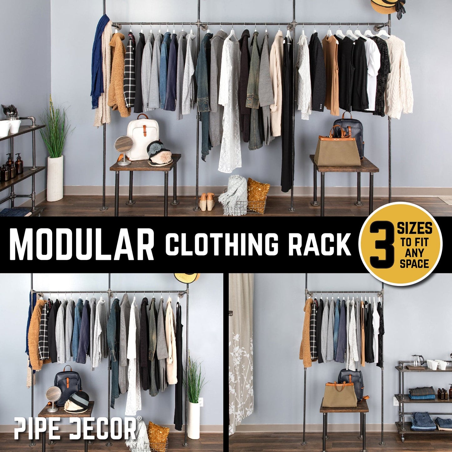 115 in. Wall Mounted Clothing Rack, Triple