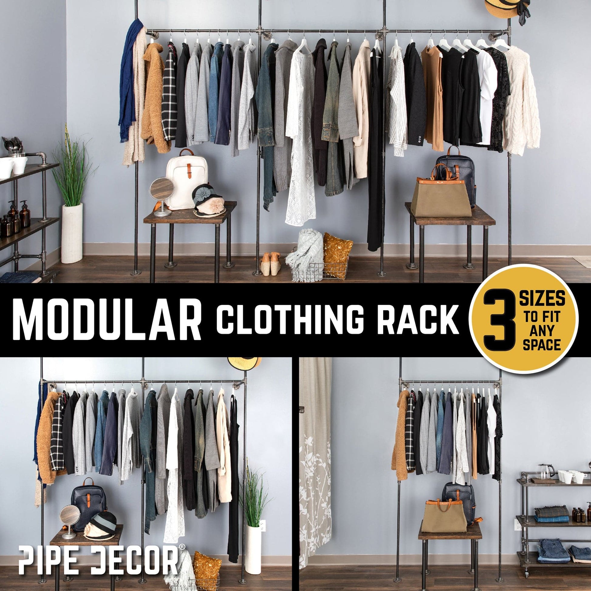 115 in. Wall Mounted Clothing Rack, Triple