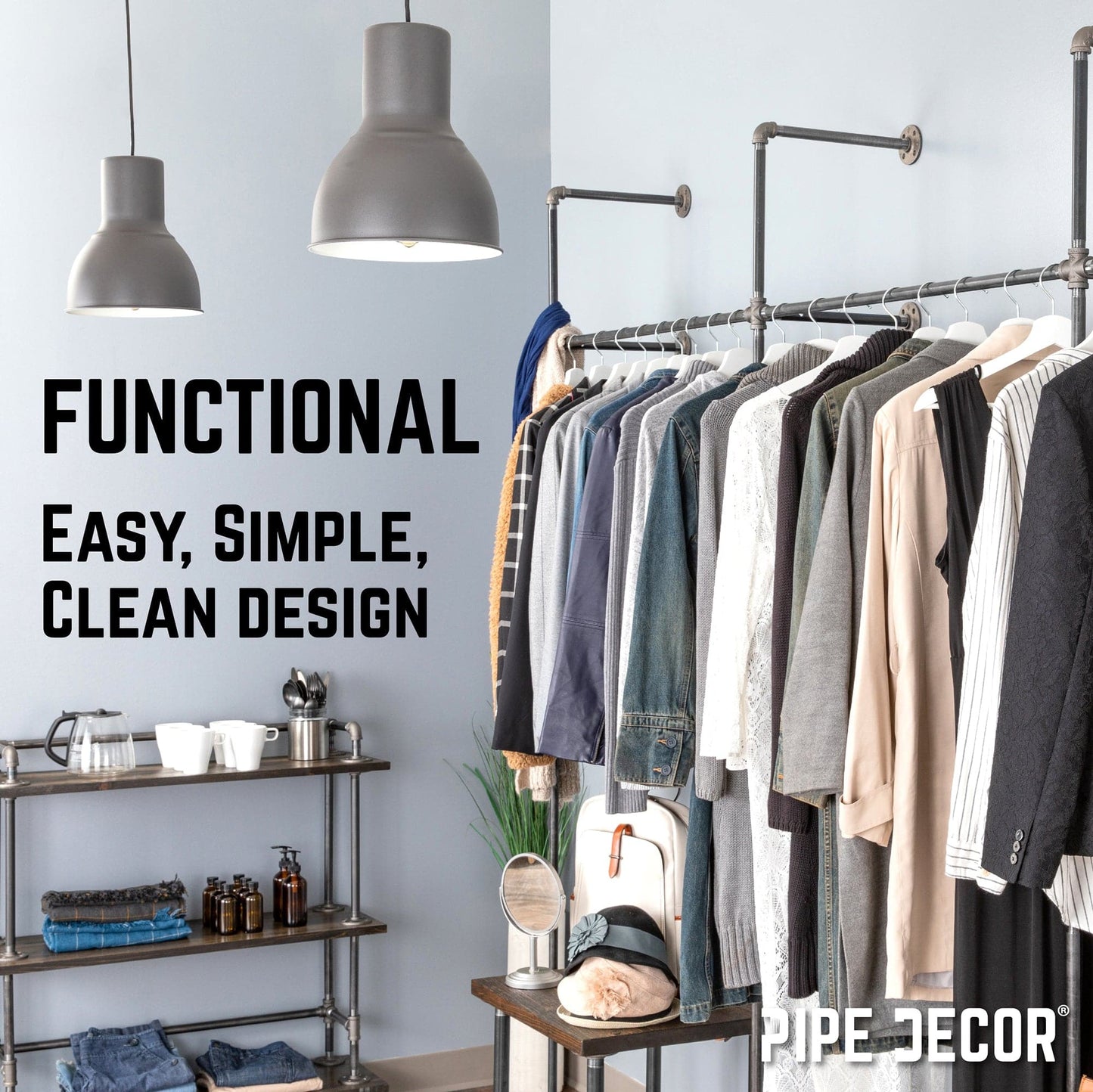 76.375 in. Wall Mounted Clothing Rack, Double