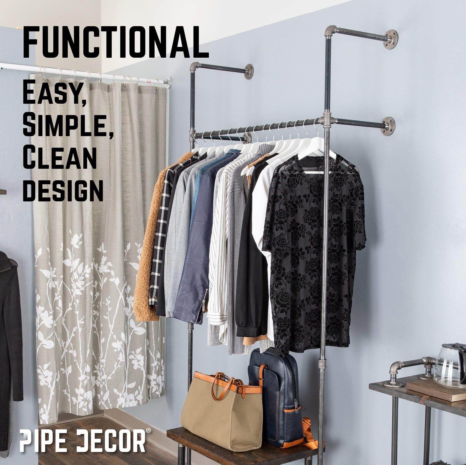 41 in. Wall Mounted Clothing Rack, Single