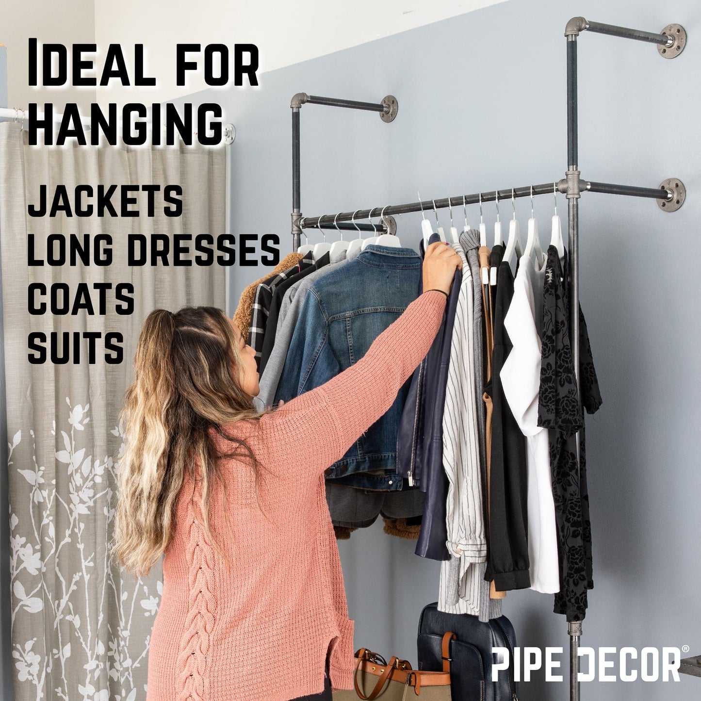 41 in. Wall Mounted Clothing Rack, Single