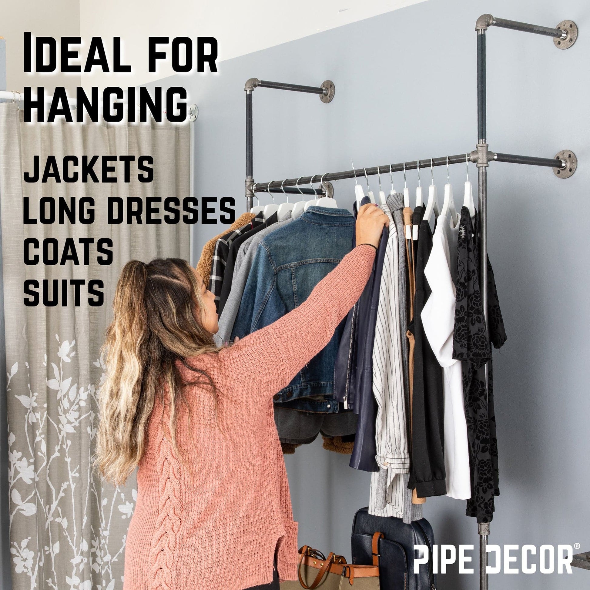 41 in. Wall Mounted Clothing Rack, Single