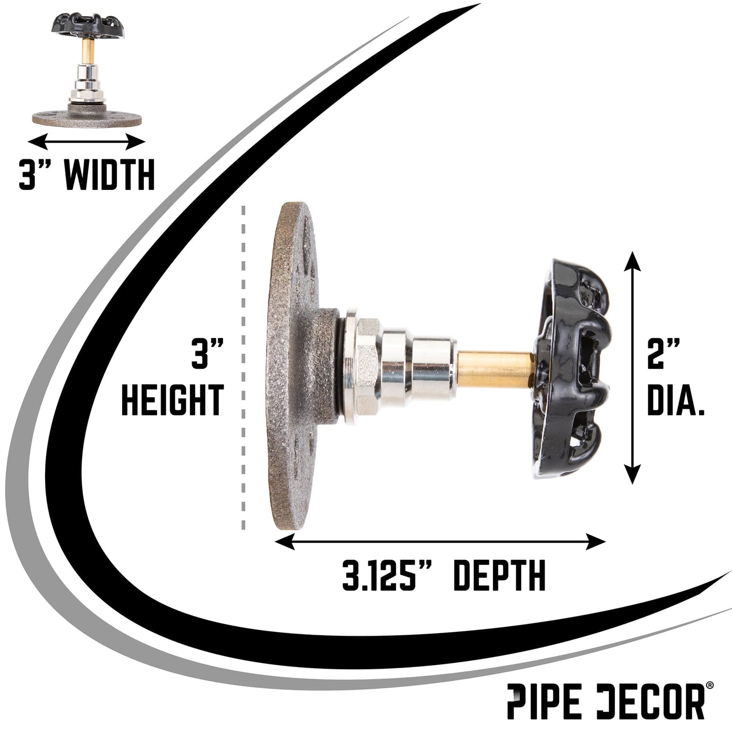 Black Industrial Spigot Wall Hook with Flange (2-Pack)