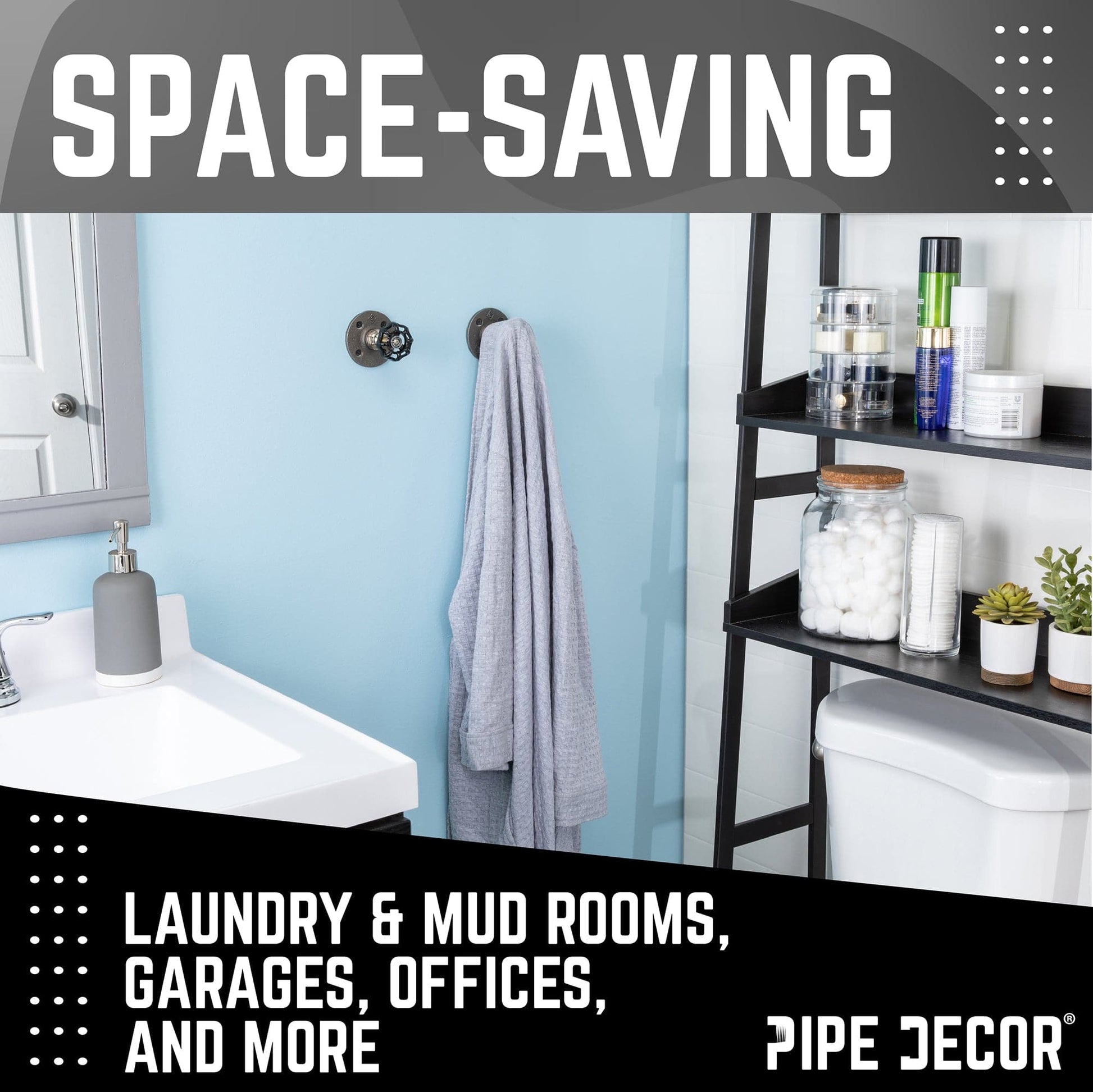 Black Industrial Spigot Wall Hook with Flange (2-Pack)