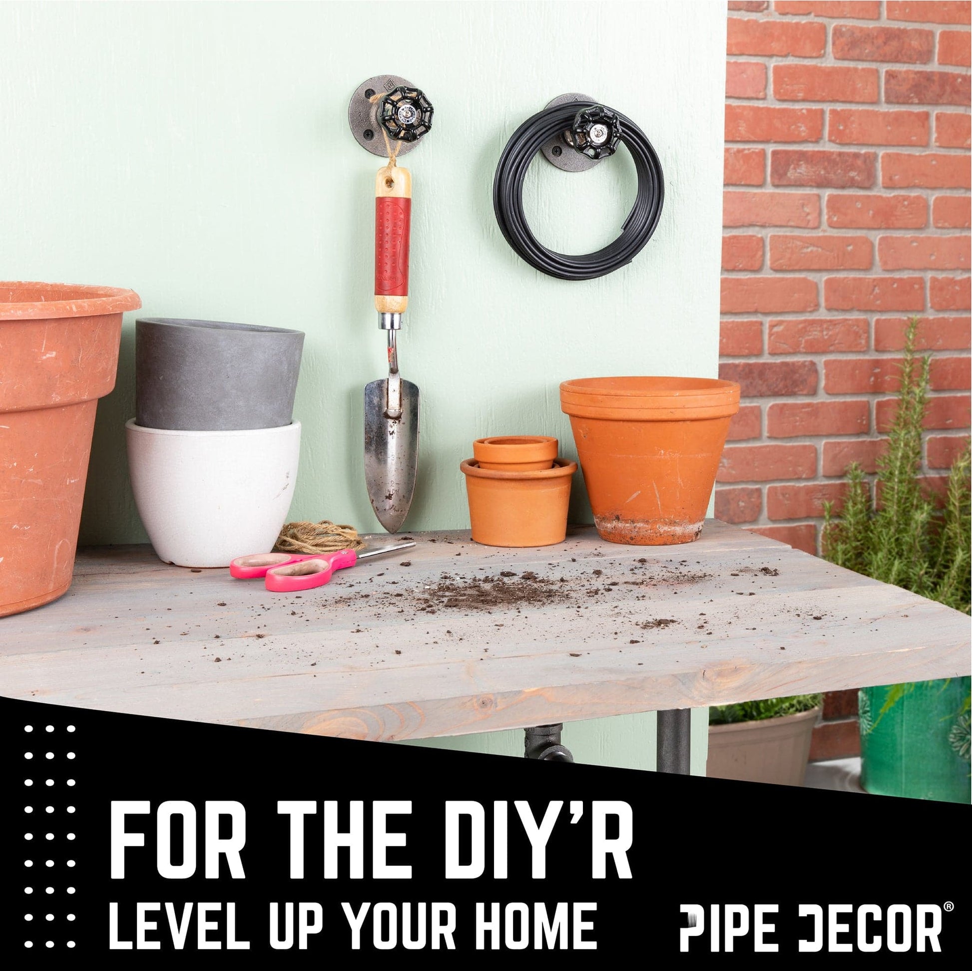 Black Industrial Spigot Wall Hook with Flange (2-Pack)