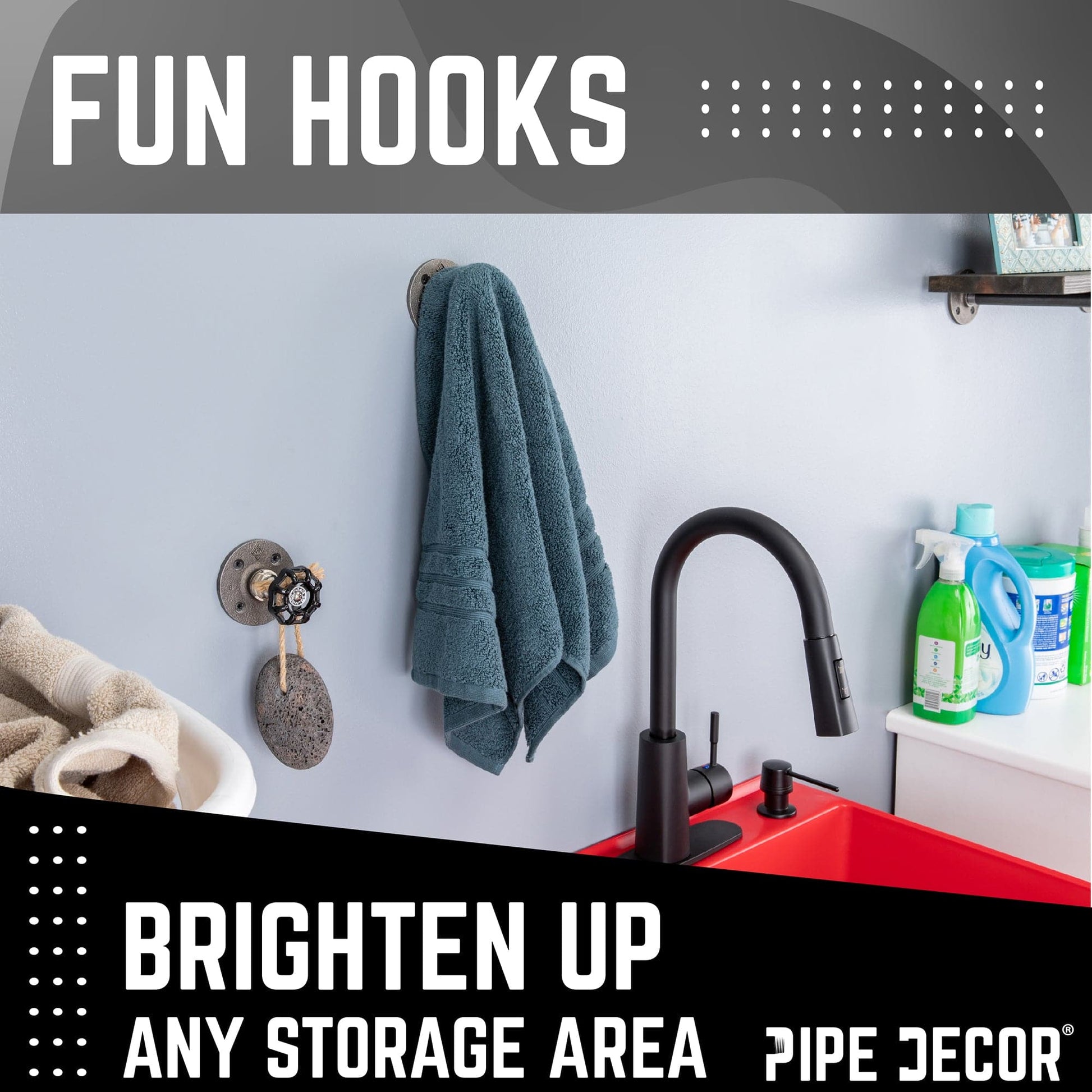 Black Industrial Spigot Wall Hook with Flange (2-Pack)