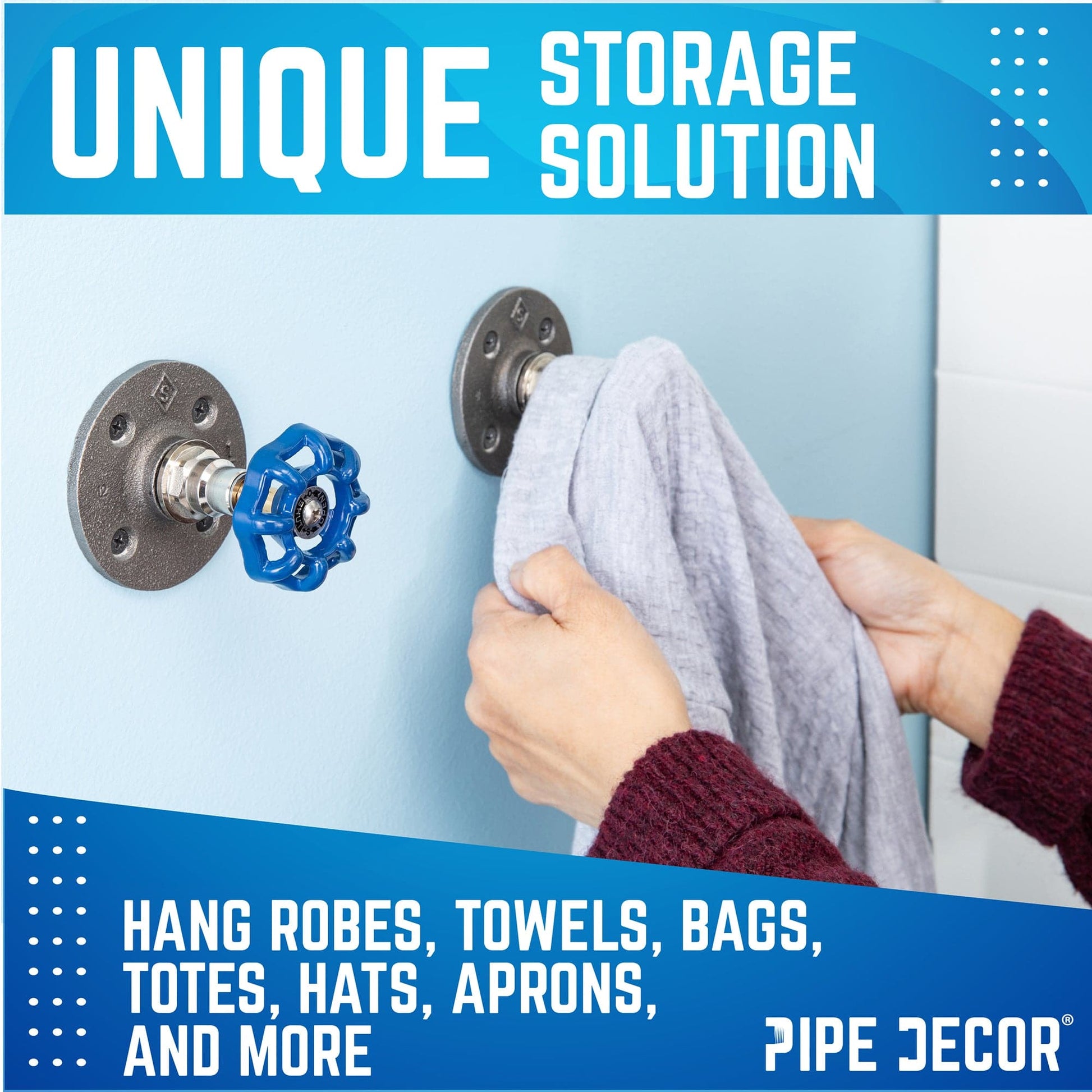 Blue Industrial Spigot Wall Hook with Flange (2-Pack)