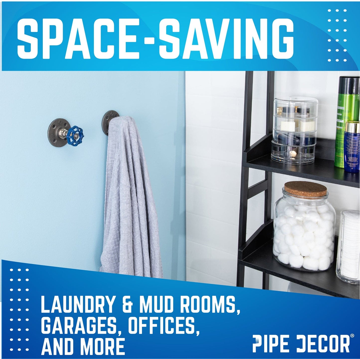 Blue Industrial Spigot Wall Hook with Flange (2-Pack)