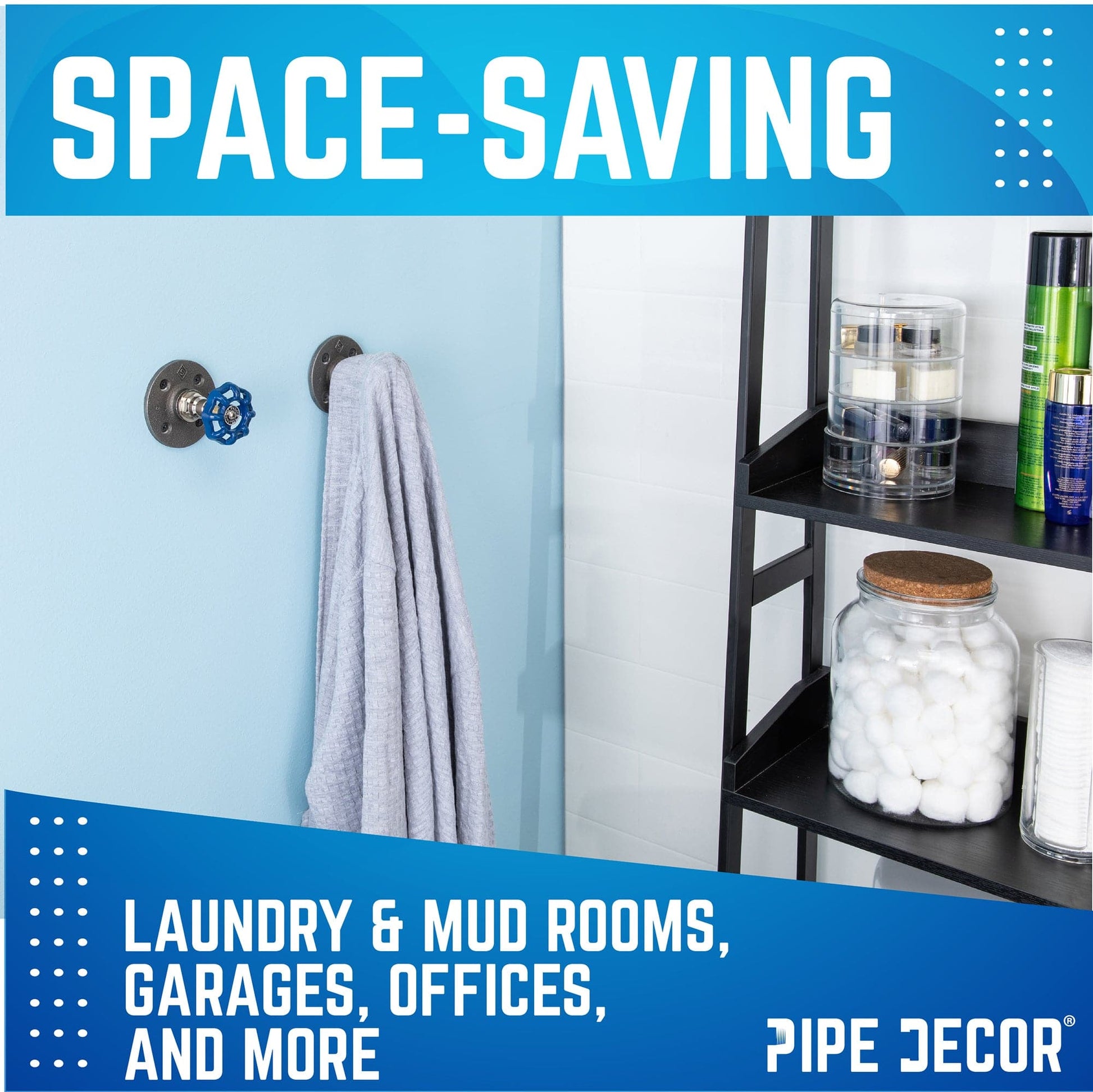 Blue Industrial Spigot Wall Hook with Flange (2-Pack)