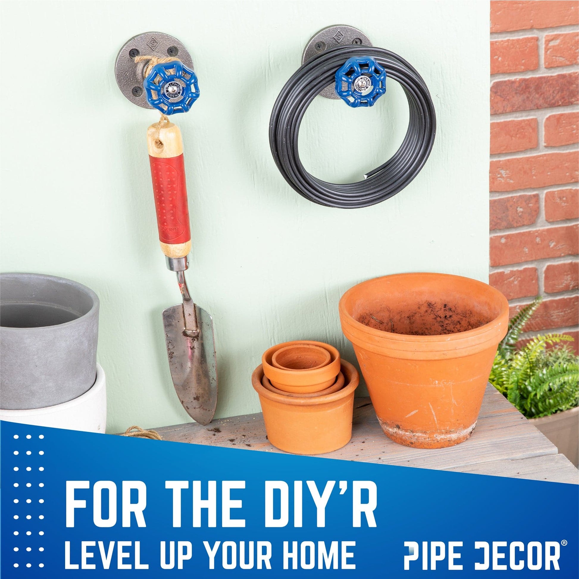 Blue Industrial Spigot Wall Hook with Flange (2-Pack)