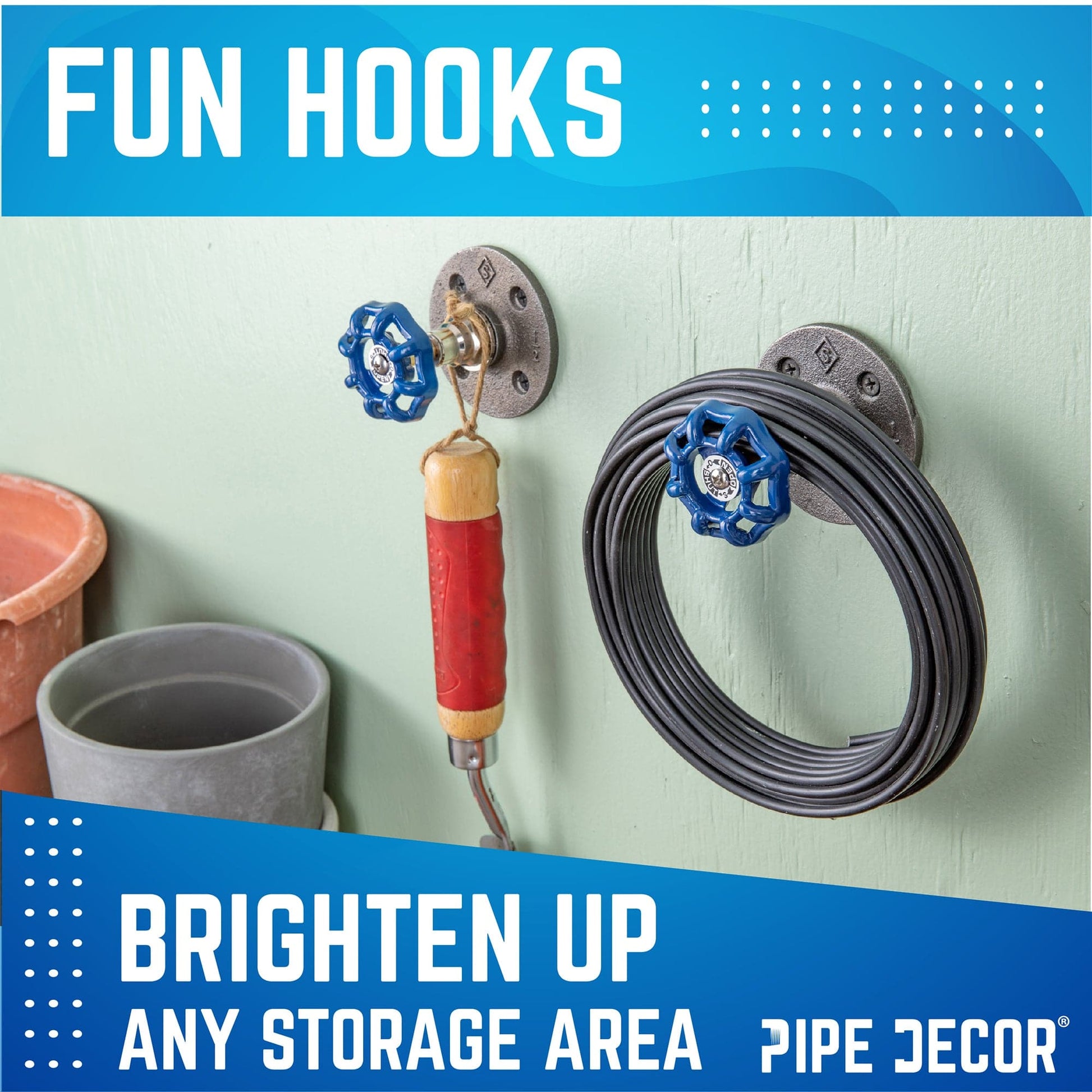 Blue Industrial Spigot Wall Hook with Flange (2-Pack)