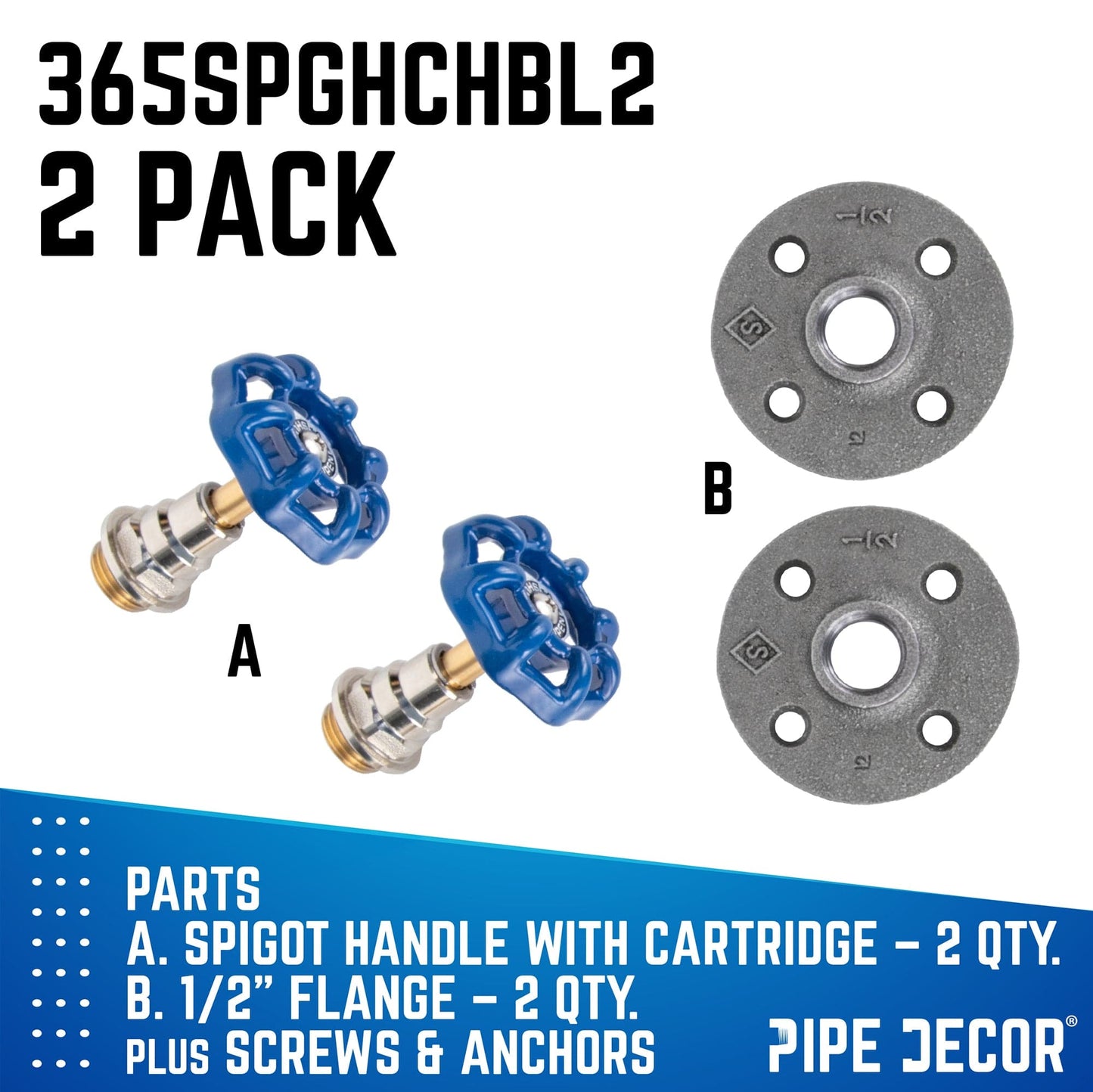 Blue Industrial Spigot Wall Hook with Flange (2-Pack)