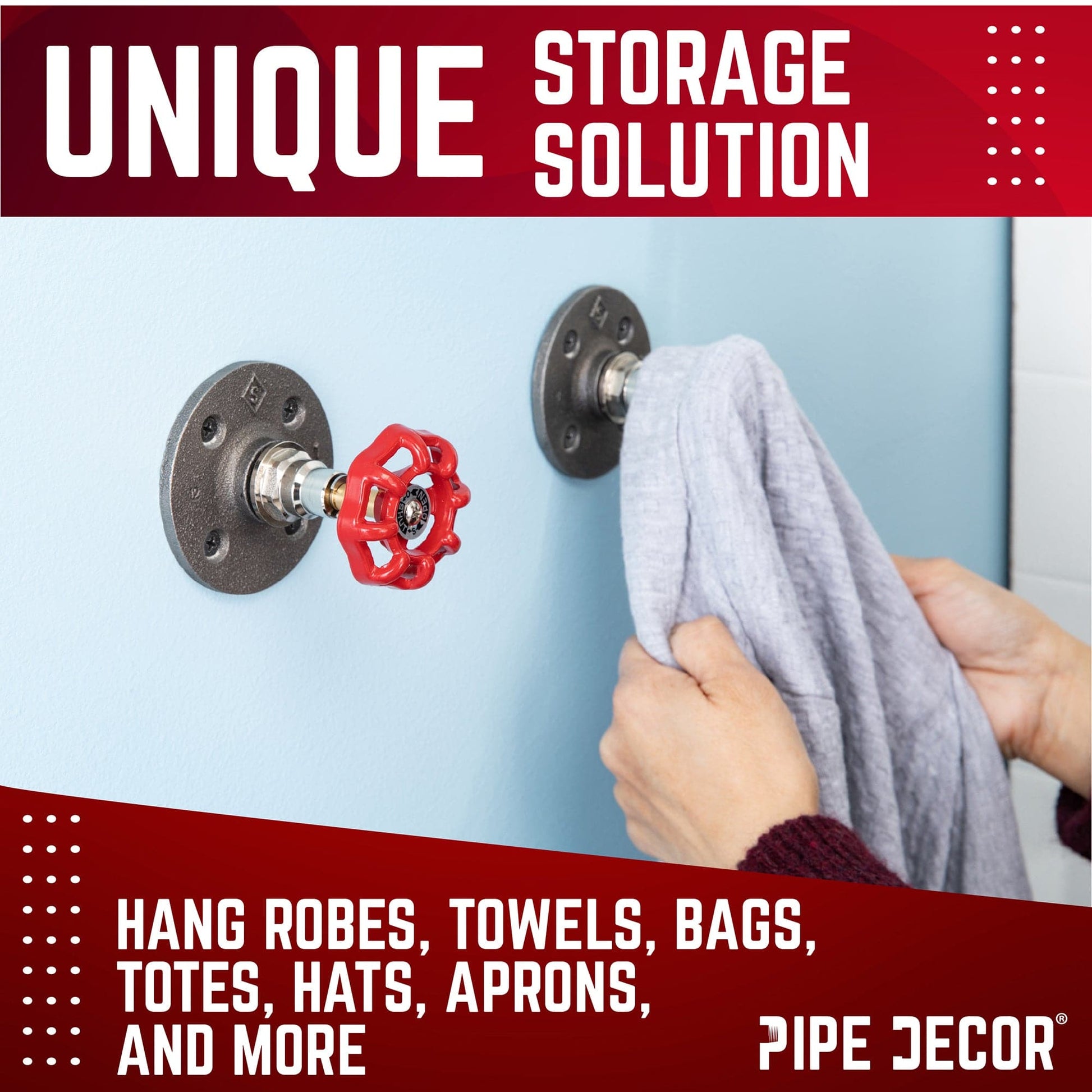 Red Industrial Spigot Wall Hook with Flange (2-Pack)