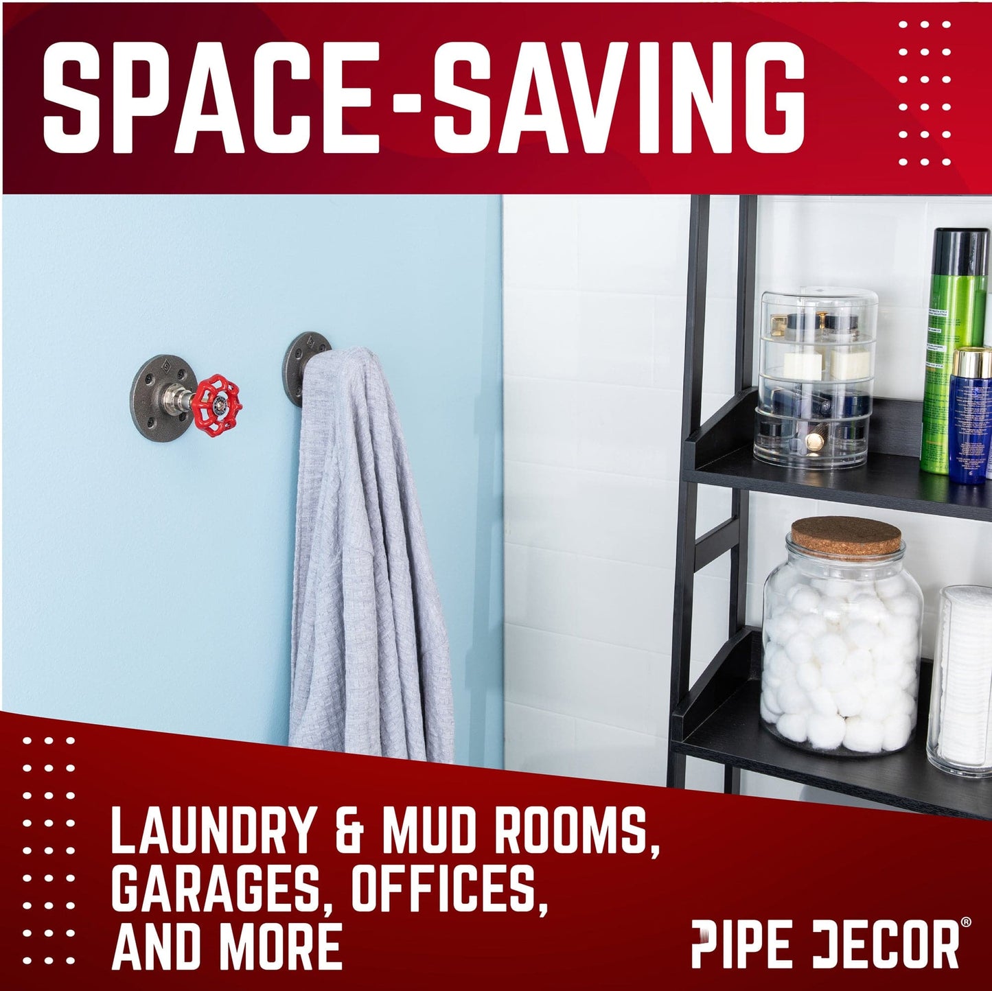 Red Industrial Spigot Wall Hook with Flange (2-Pack)