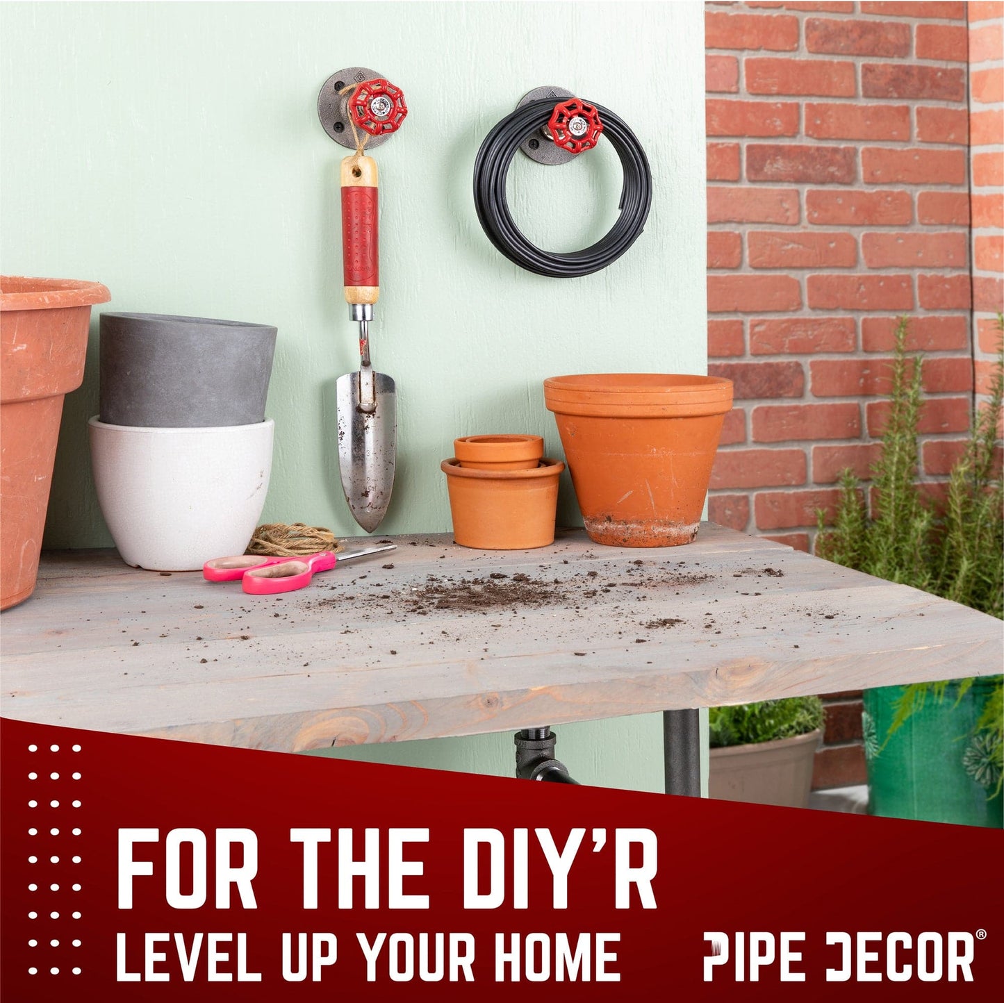 Red Industrial Spigot Wall Hook with Flange (2-Pack)