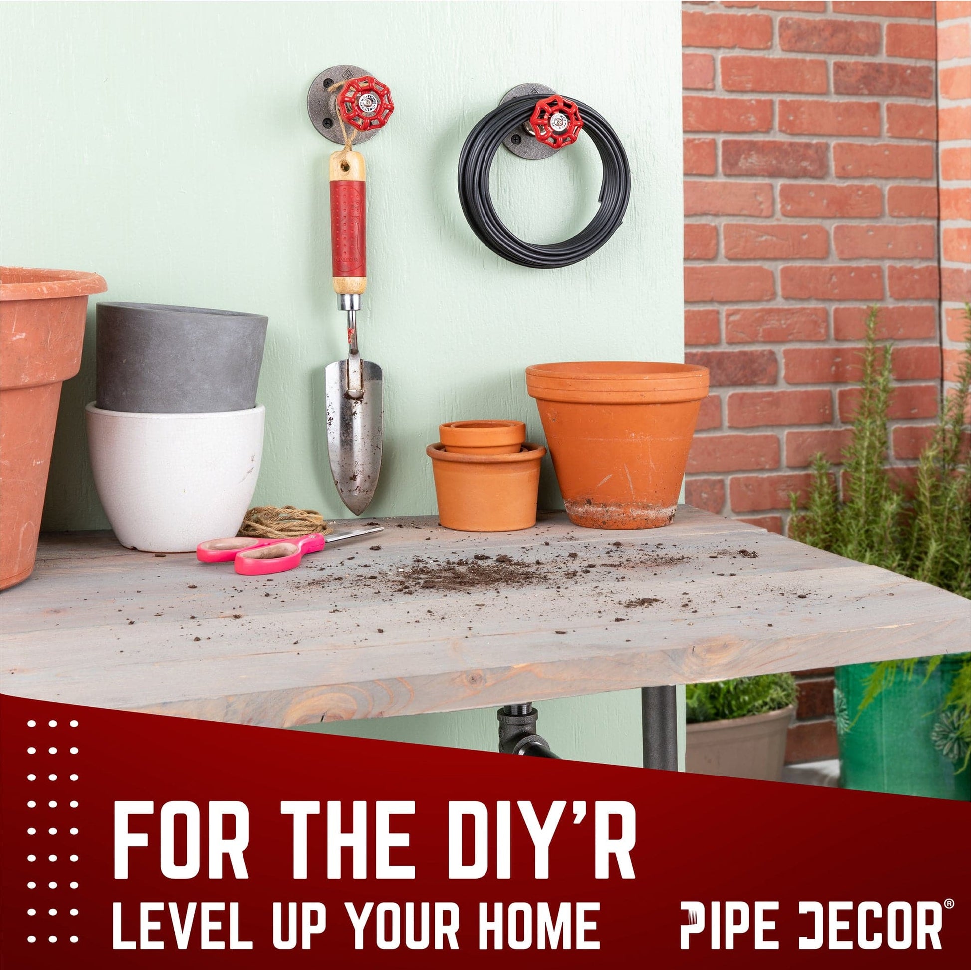 Red Industrial Spigot Wall Hook with Flange (2-Pack)