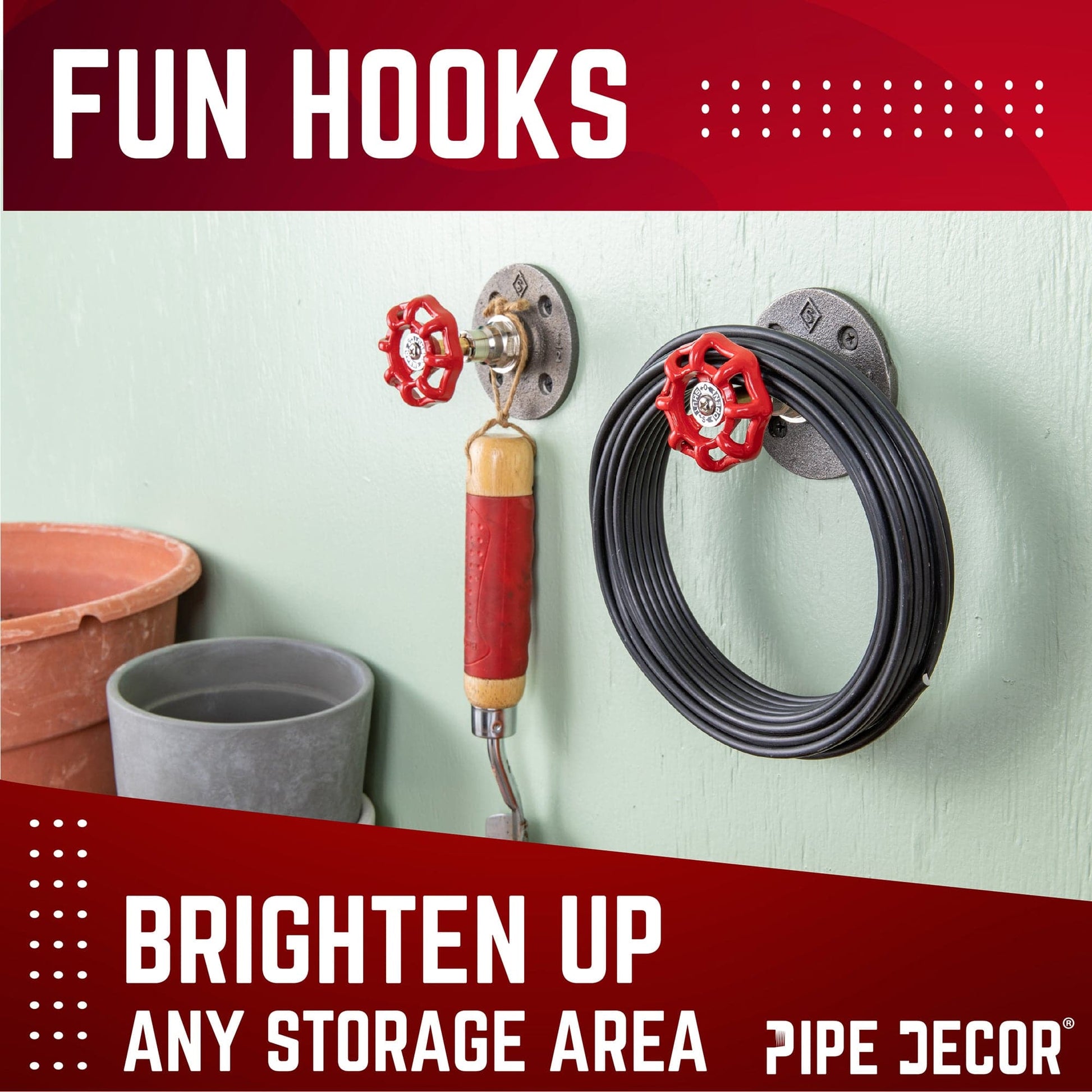 Red Industrial Spigot Wall Hook with Flange (2-Pack)