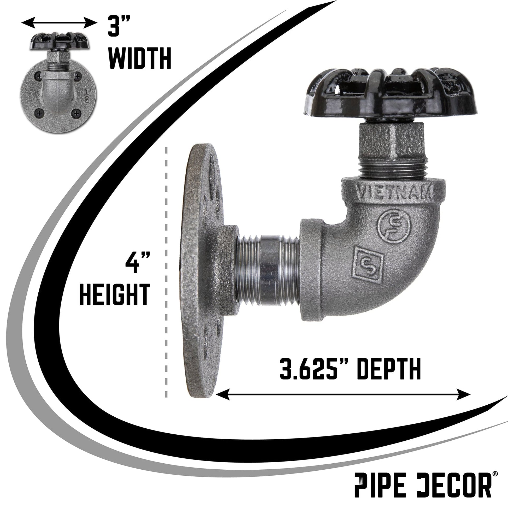 Black Industrial Curved Spigot Wall Hook with Flange (2-Pack)