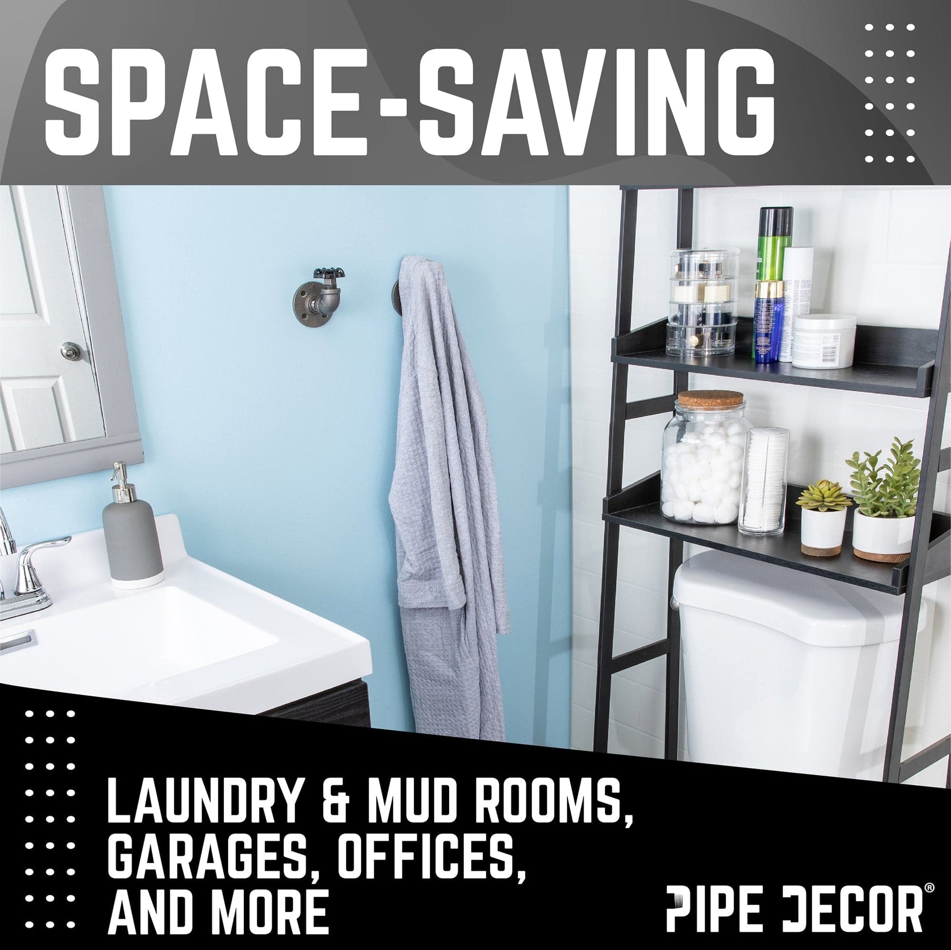 Black Industrial Curved Spigot Wall Hook with Flange (2-Pack)