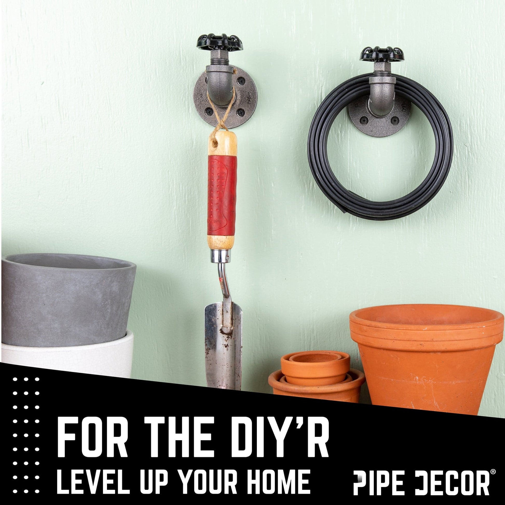 Black Industrial Curved Spigot Wall Hook with Flange (2-Pack)