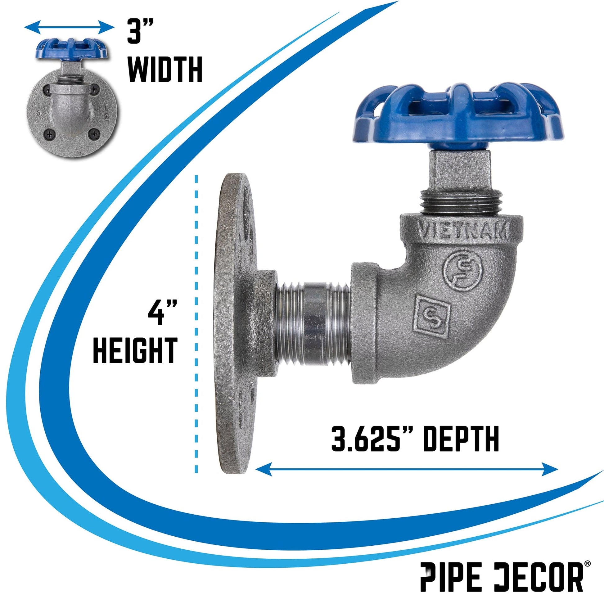 Blue Industrial Curved Spigot Wall Hook with Flange (2-Pack)