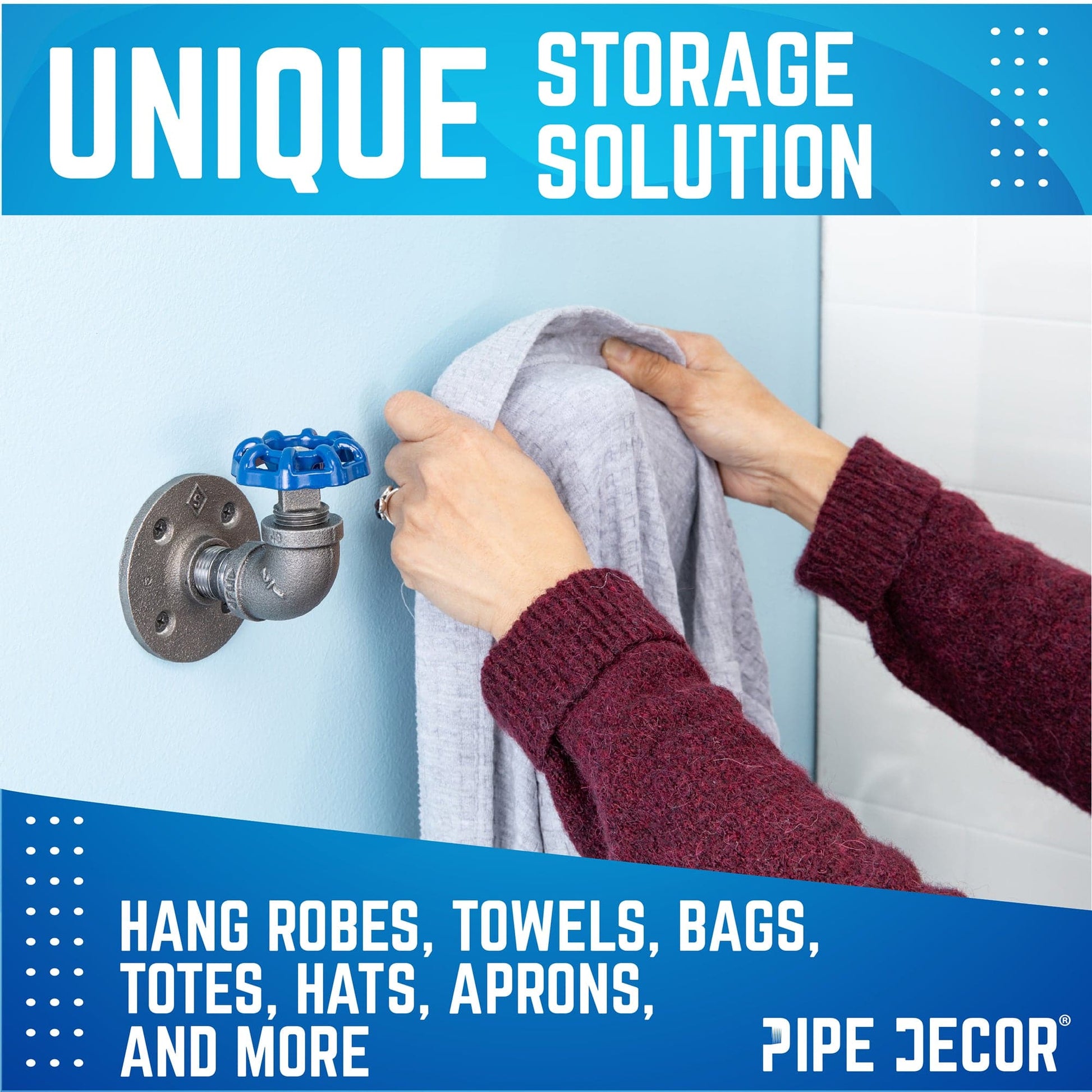 Blue Industrial Curved Spigot Wall Hook with Flange (2-Pack)