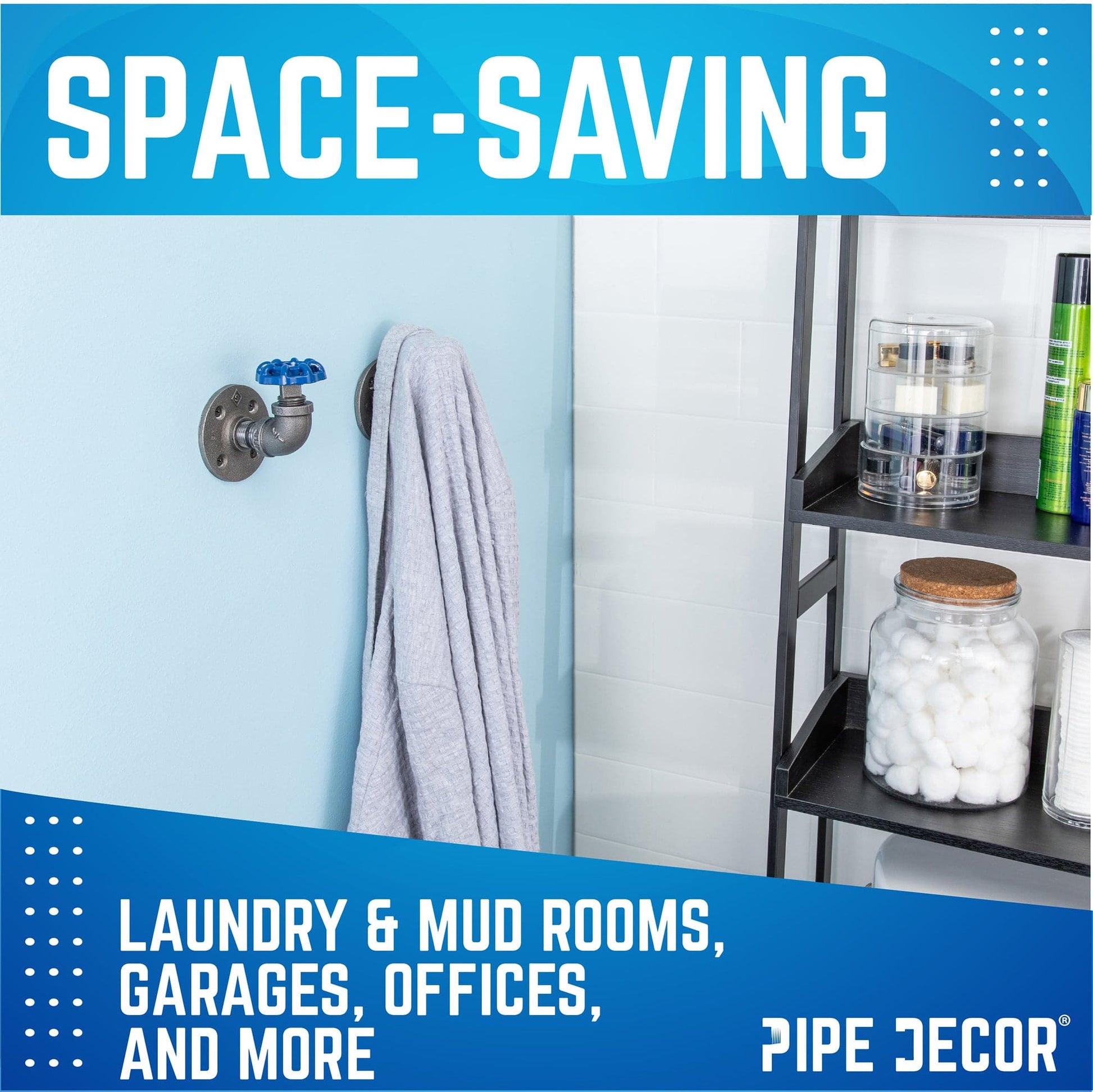 Blue Industrial Curved Spigot Wall Hook with Flange (2-Pack)