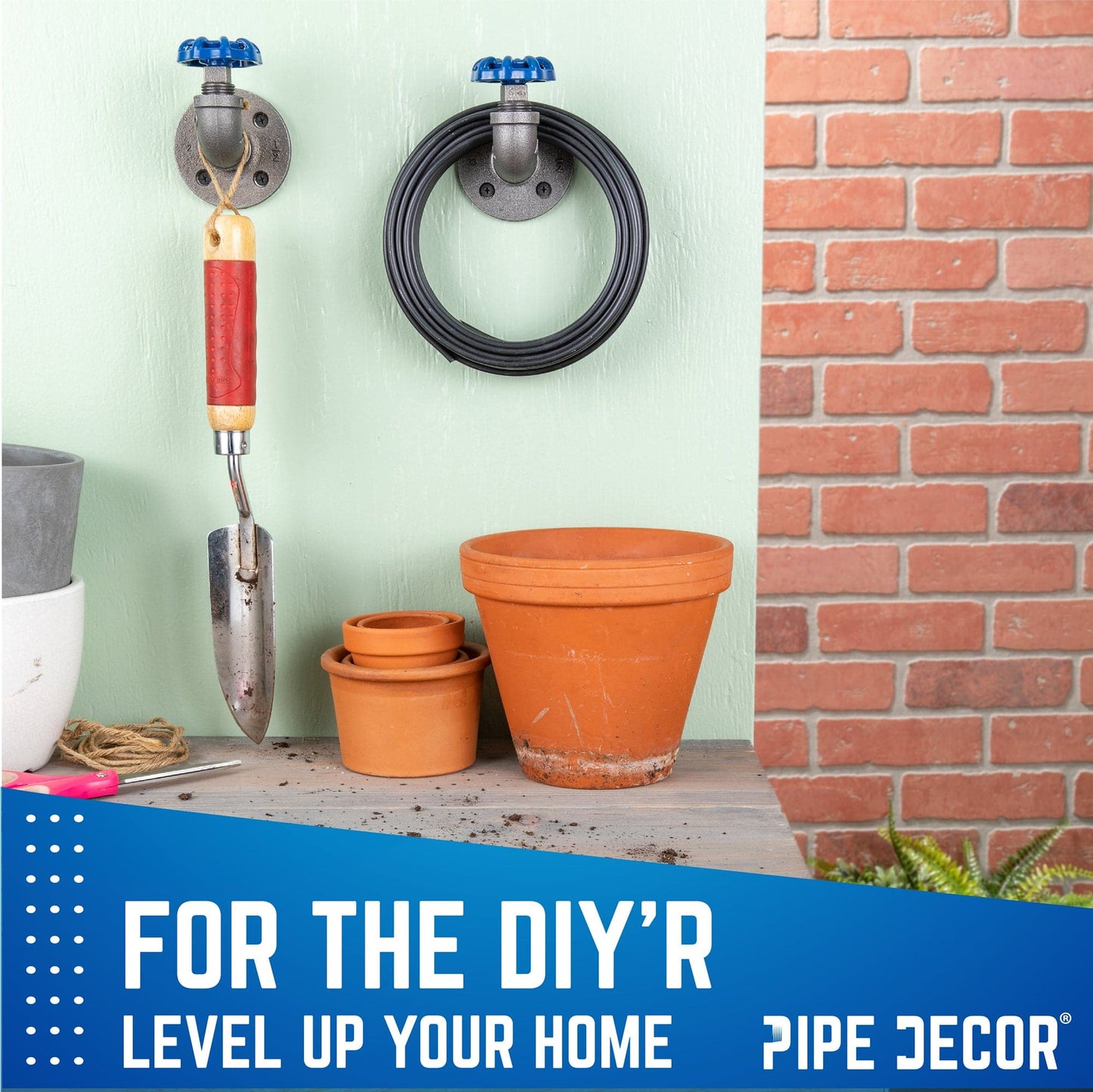 Blue Industrial Curved Spigot Wall Hook with Flange (2-Pack)