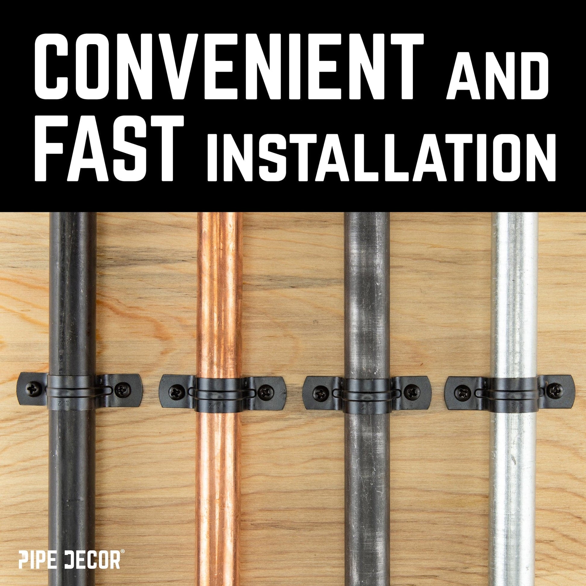 Black Steel U-shaped Pipe Straps for ½” Pipe