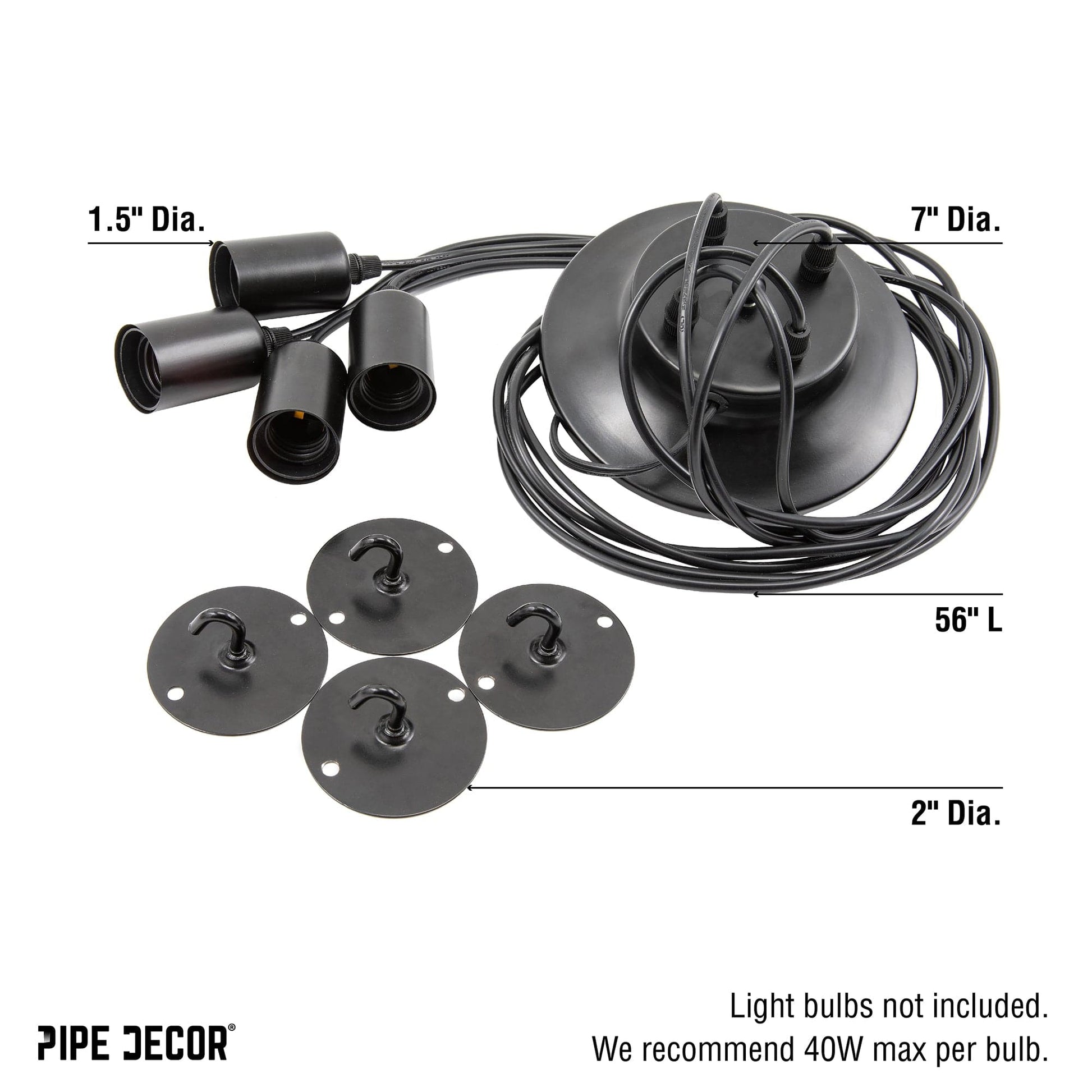 Black Spider Pendant Light with 4 Adjustable Arms