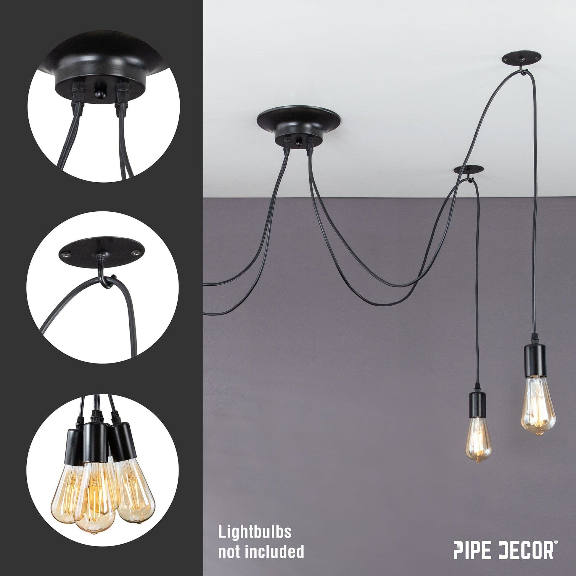 Black Spider Pendant Light with 4 Adjustable Arms