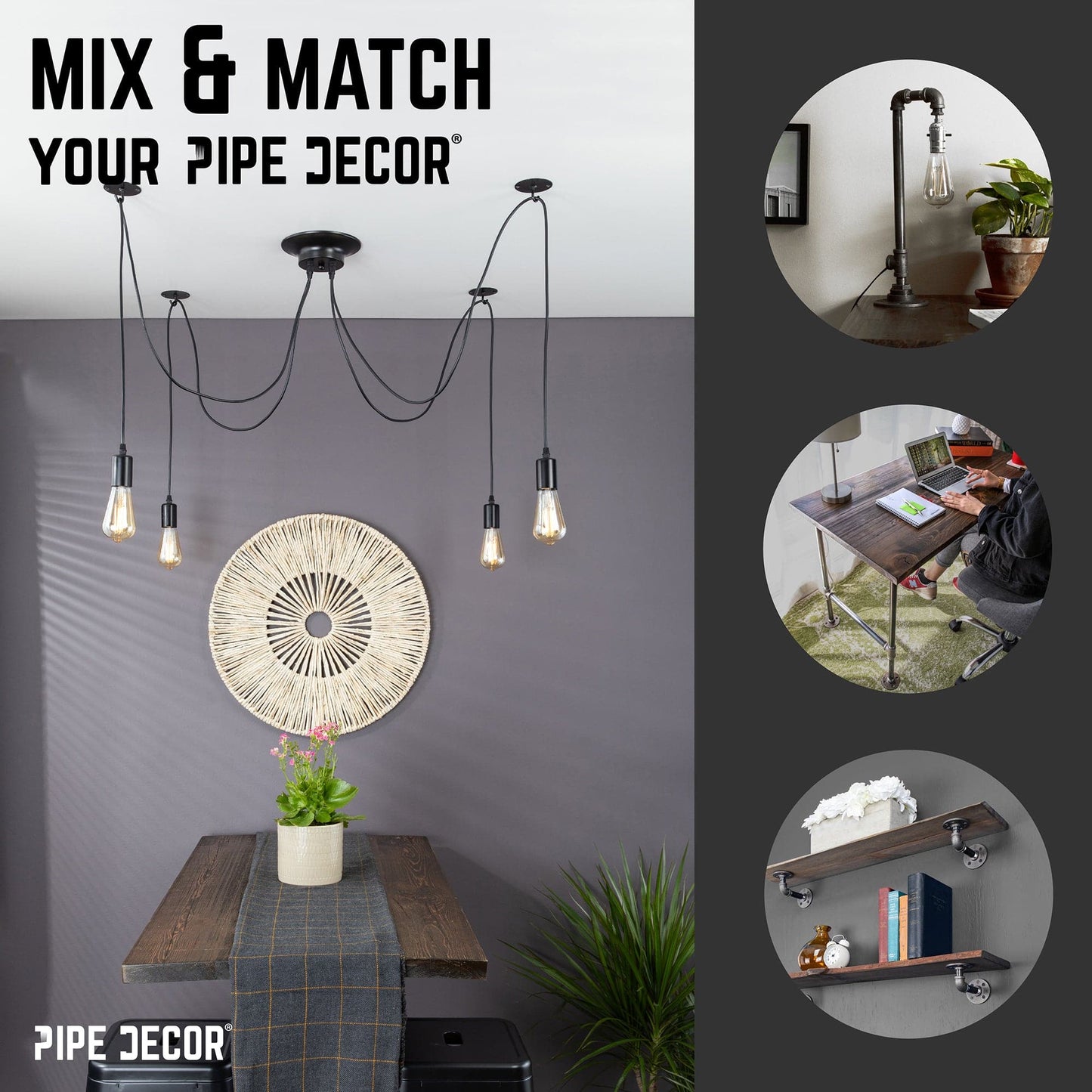 Black Spider Pendant Light with 4 Adjustable Arms