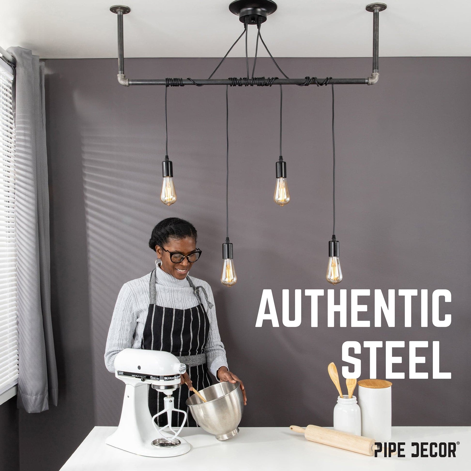 Black Spider Pendant Light Kit with Pipe Bar Hanging Accessory and 4 Adjustable Arms