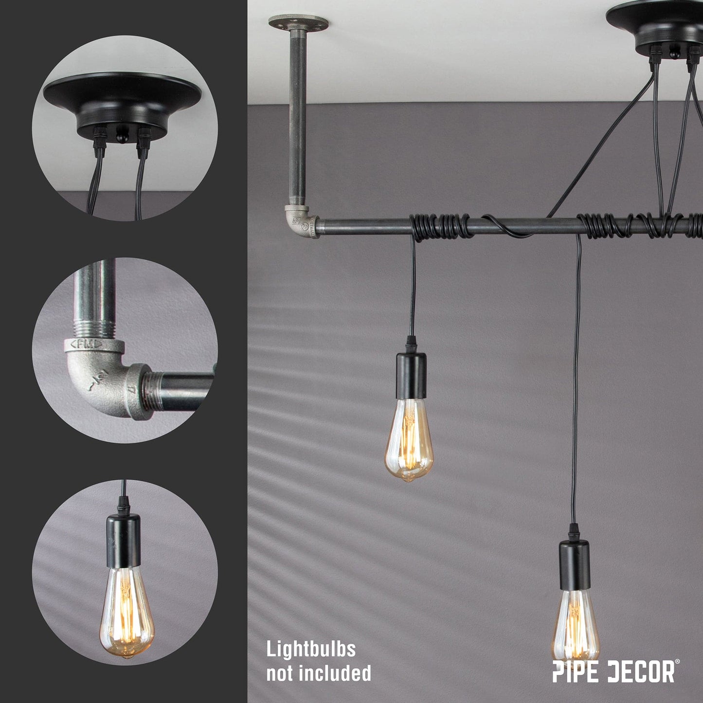 Black Spider Pendant Light Kit with Pipe Bar Hanging Accessory and 4 Adjustable Arms