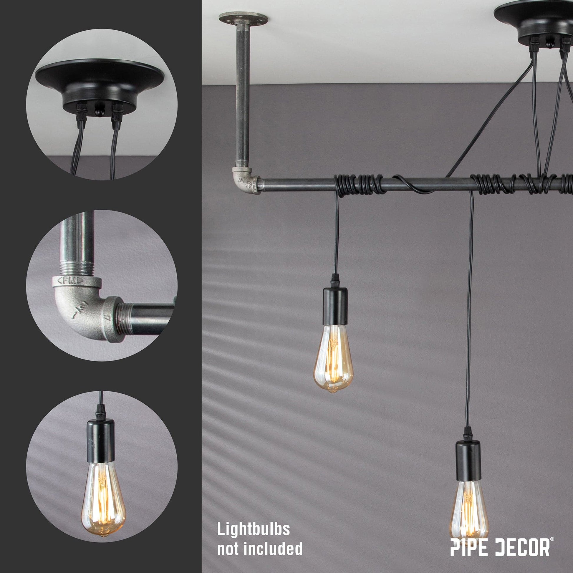 Black Spider Pendant Light Kit with Pipe Bar Hanging Accessory and 4 Adjustable Arms