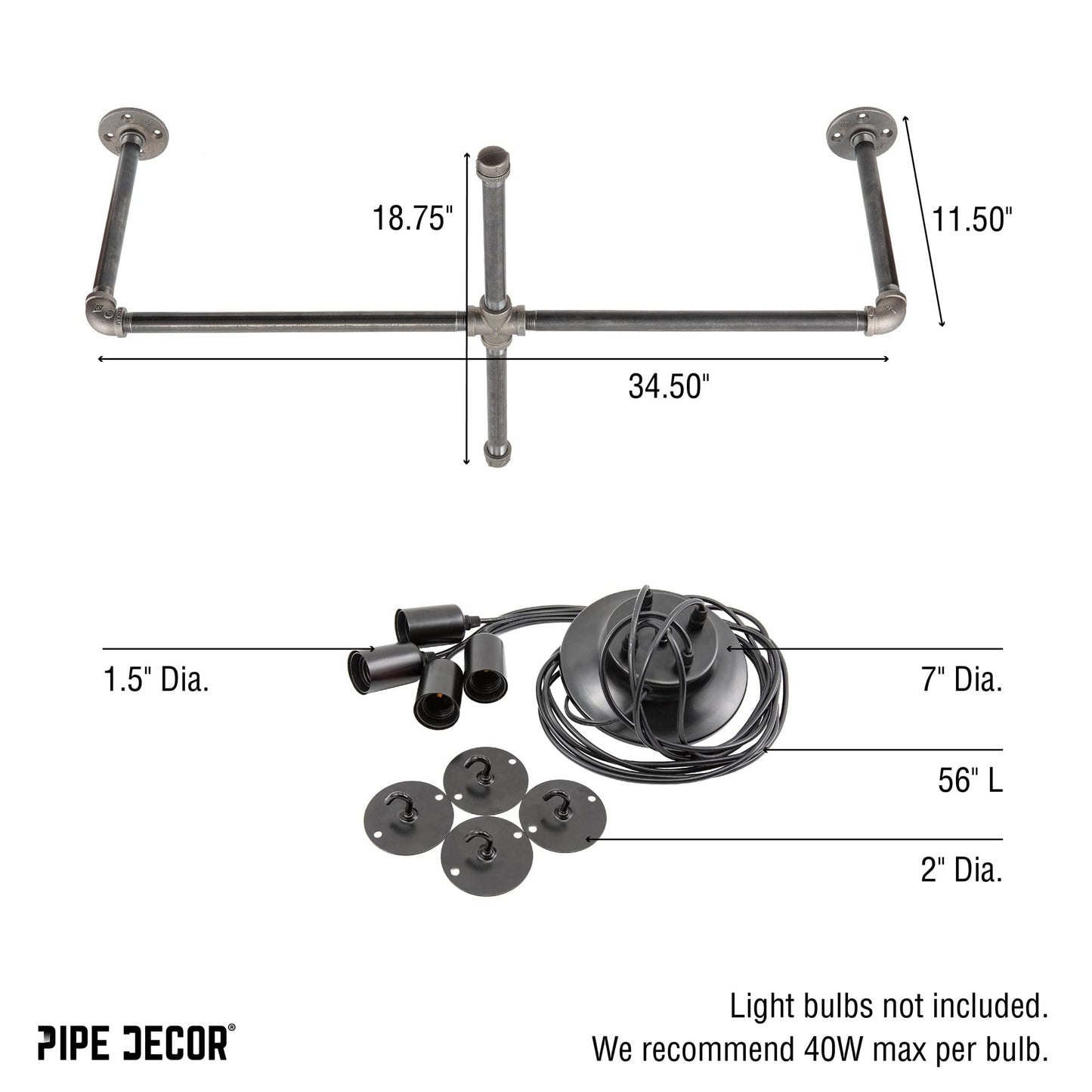 Black Spider Pendant Light Kit with Pipe Cross Hanging Accessory and 4 Adjustable Arms