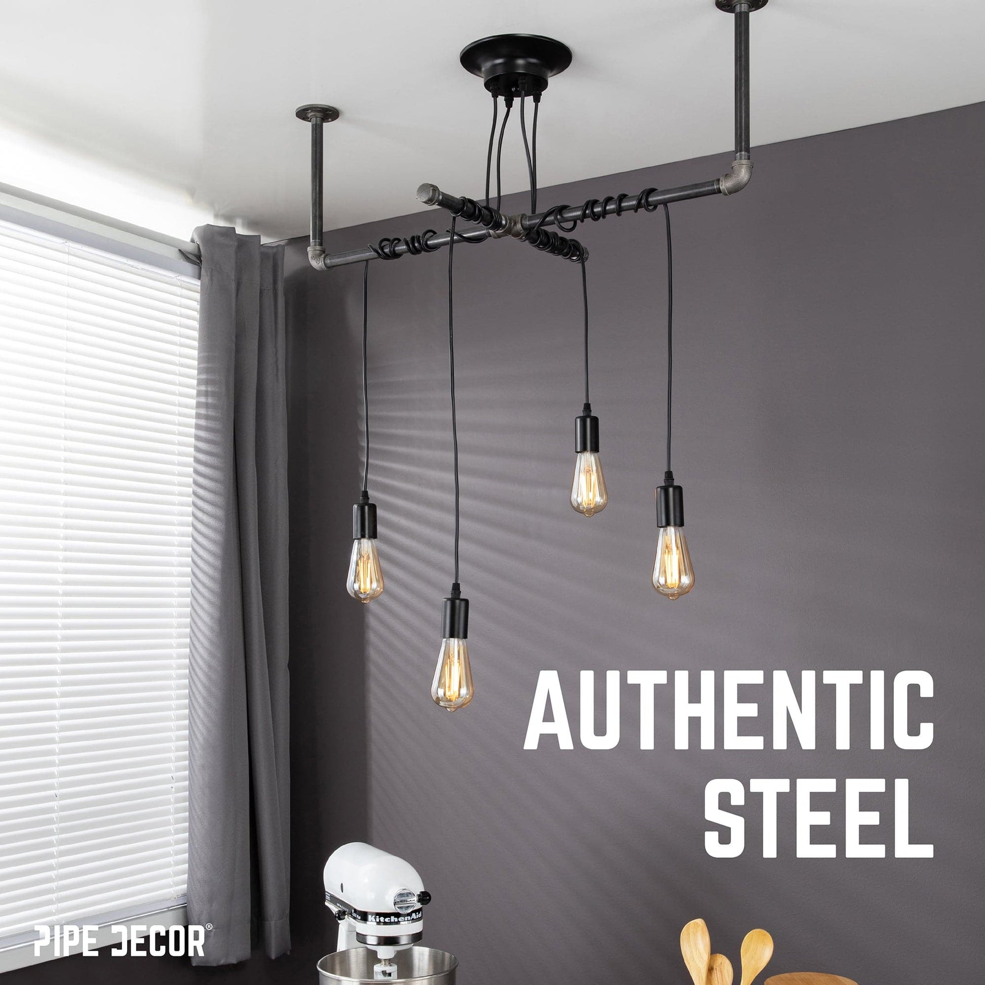 Black Spider Pendant Light Kit with Pipe Cross Hanging Accessory and 4 Adjustable Arms